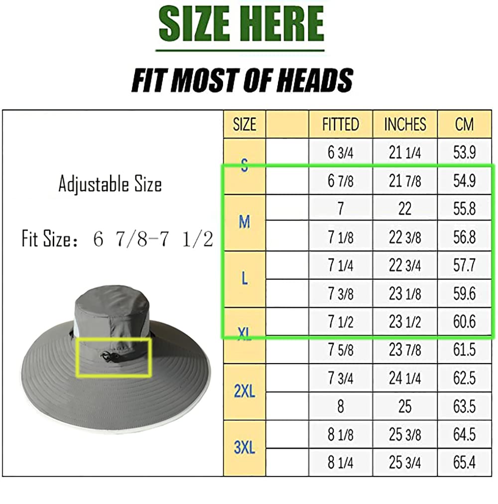 Leotruny Men Wide Brim Sun Hats UPF50+ Waterproof Breathable Bucket Hat for Fishing, Hiking, Camping (C04-light Grey)