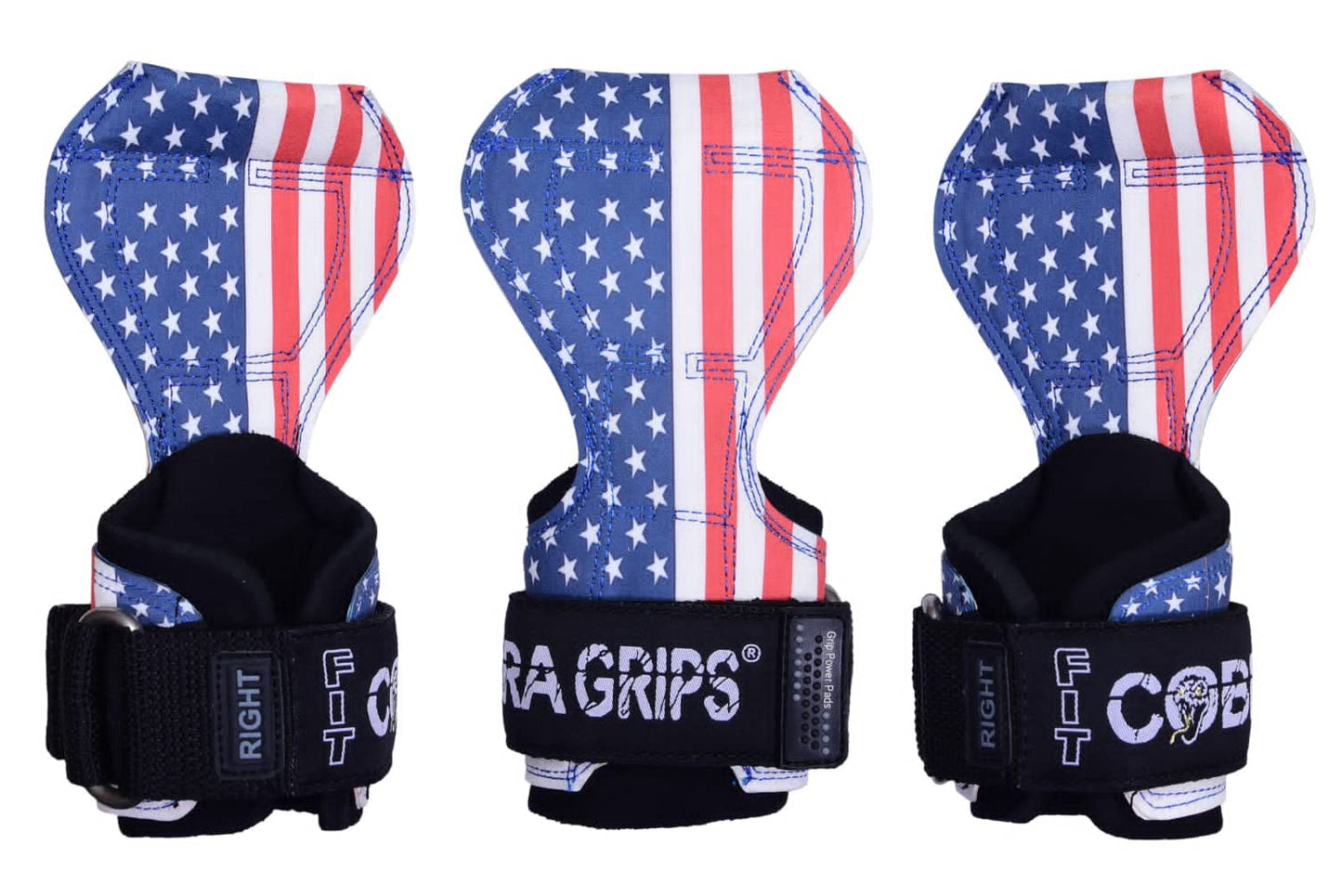Cobra Grips PRO Weight Lifting Gloves Heavy Duty Straps Alternative Power Lifting Hooks For Deadlifts Adjustable Neoprene Padded Wrist Support Bodybuilding (FIT USA FLAG Leather)