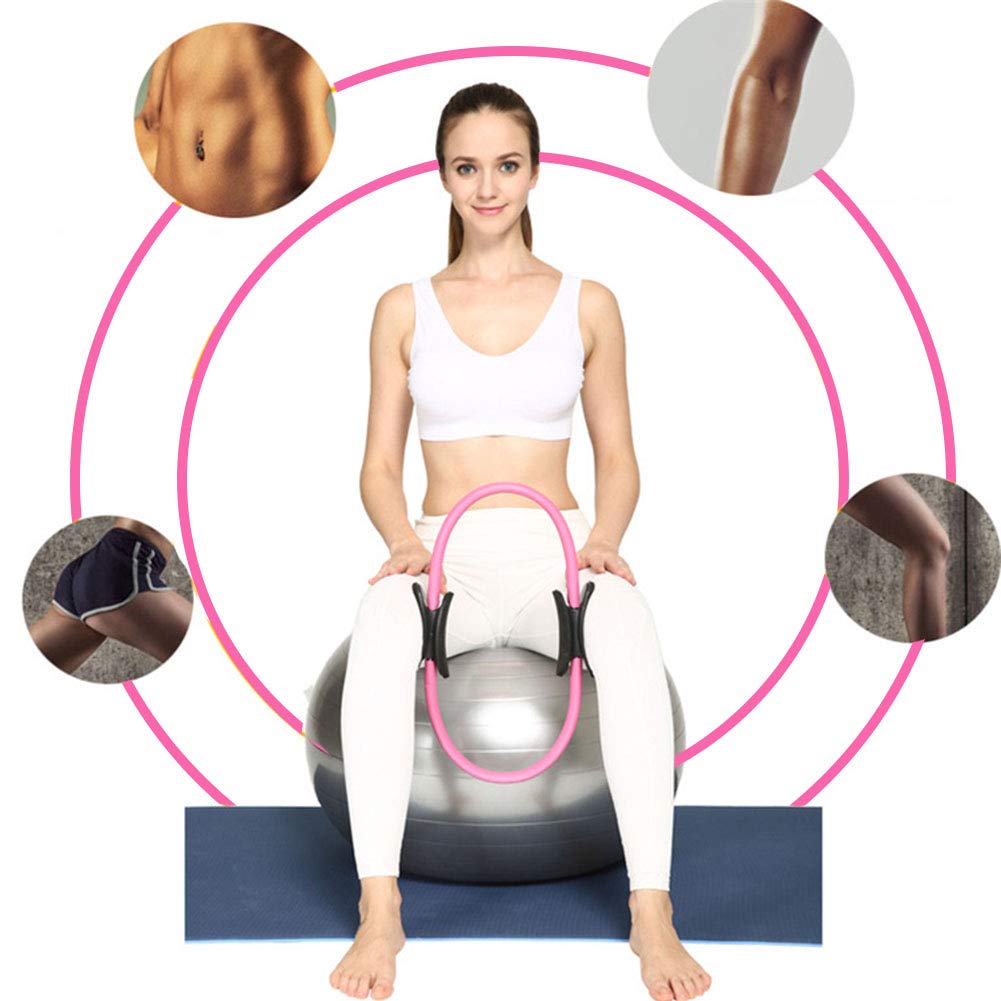 Gavigain Yoga Circle 4 Color Double Grip Yoga Pilates Ring Resistance Circle Portable Fitness Circle for Thigh and Leg Fitness Muscle Lines (Pink)