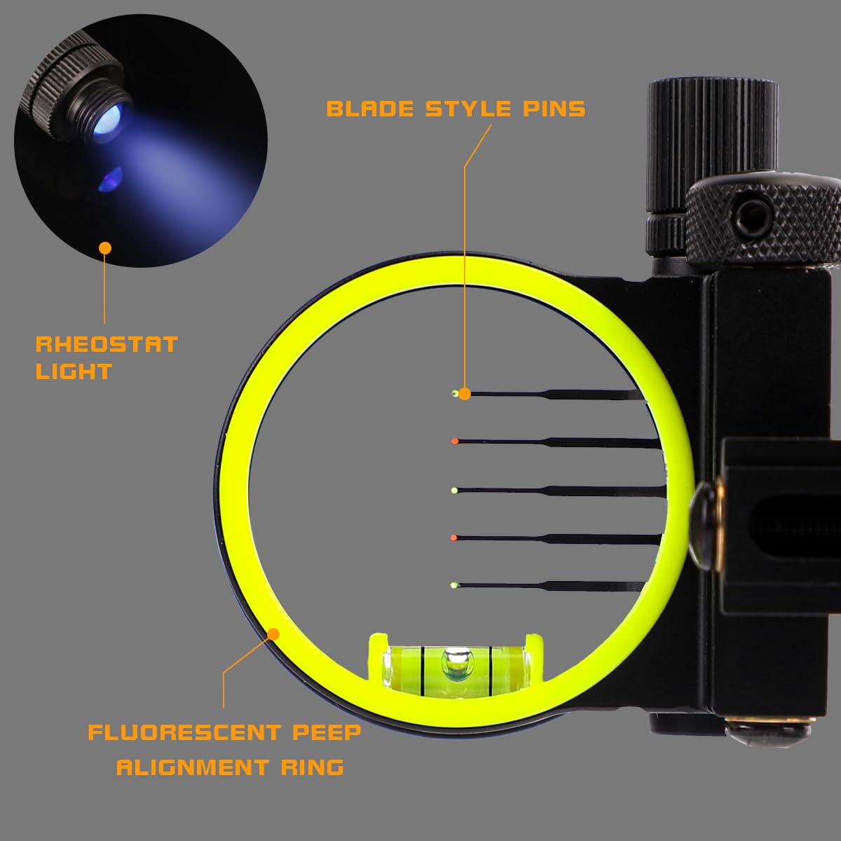 LWANO M2 Cpmpound Bow Sight - 5 Pin Archery Sight Short/Long Bar, Tool Less Windage & Elevation Adjustability, with 2X Magnification Sight Lens Kit