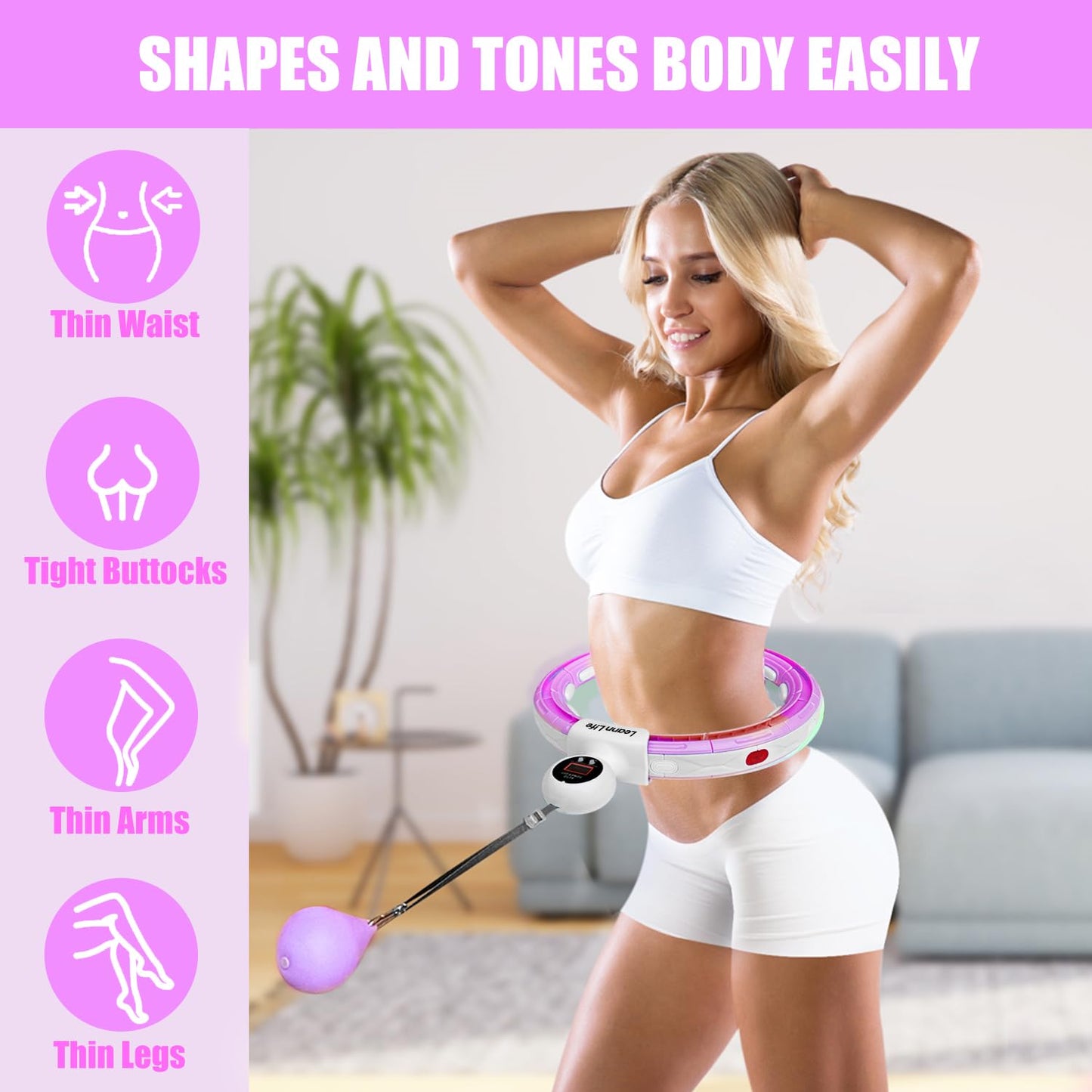 Leann L!fe U5-16 Knots with Counter, U5 Silent Smart Weighted Hula Hoop for Adults Weight Loss Infinity Hoop Plus Size, Home Outdoors Fitness Exercise, Abdominal Toner, (Purple-Waist 28"~46")
