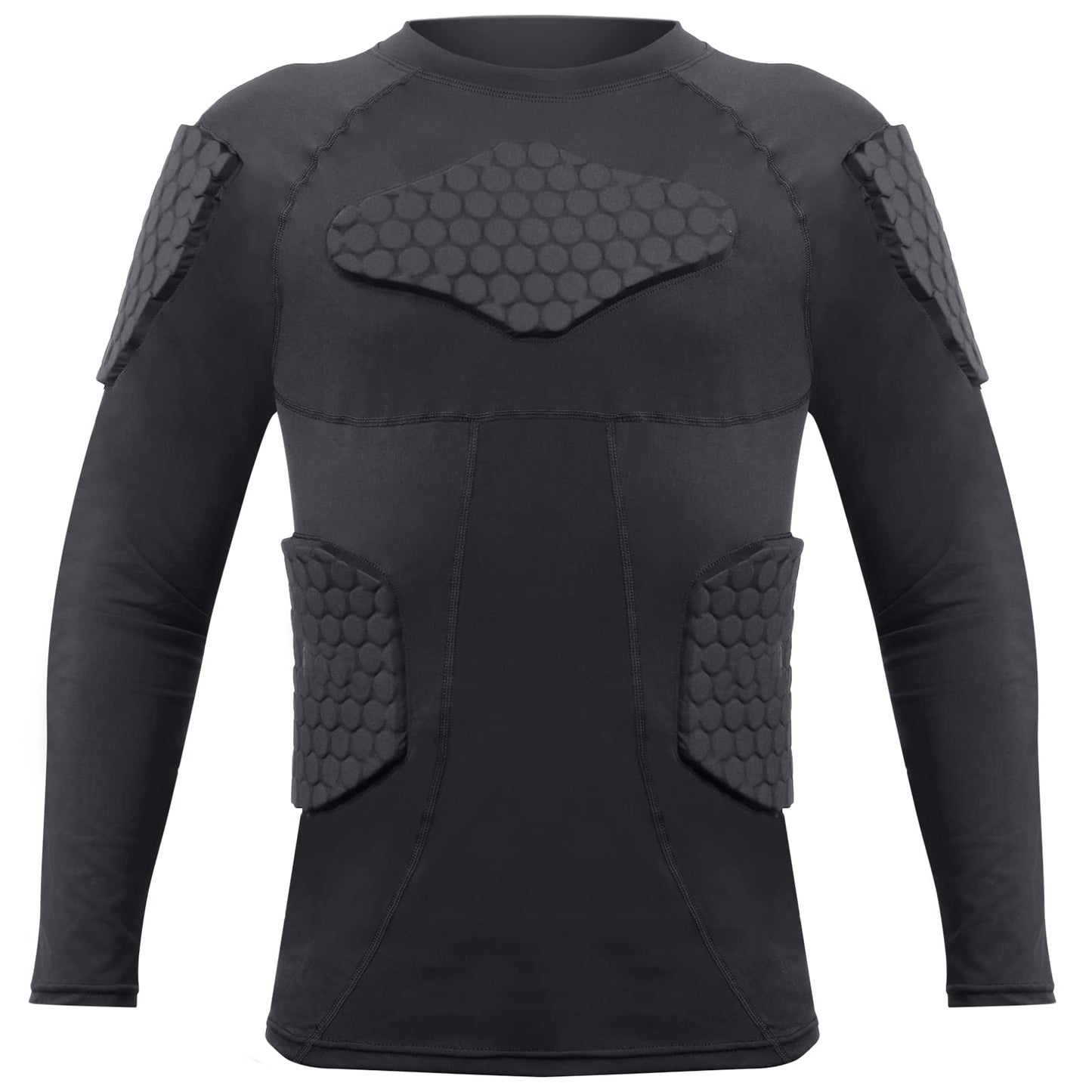 Zicac Men's Sports Shock Rash Guard Compression Padded Shirt Soccer Basketball Protective Gear Chest Rib Guards(Black,US:XL)