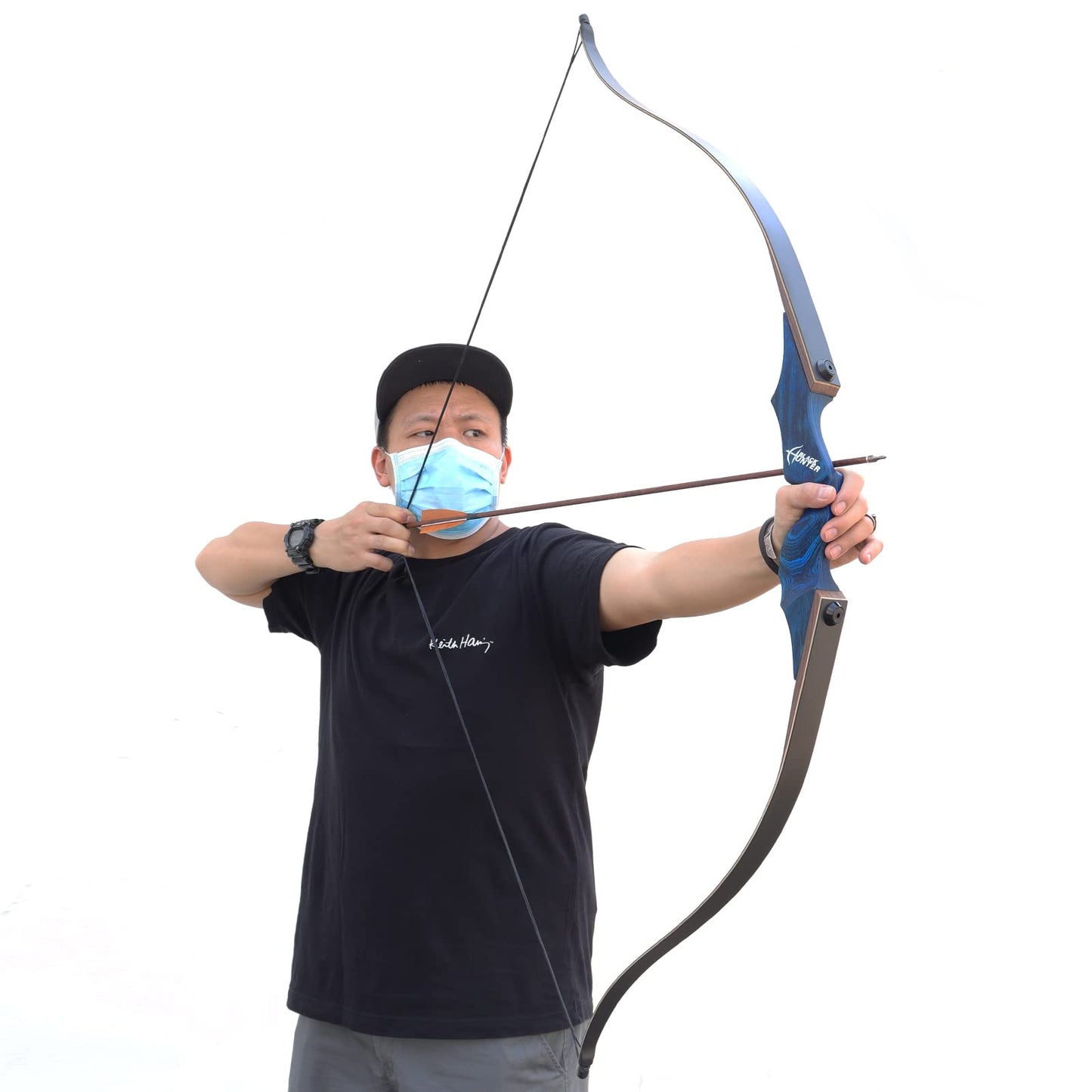 OBTOUTDOOR Black Hunter Original Takedown Recurve Bows for Adults Archery Recurve Bow Set 60" 20-60 lbs Right Hand for Outdoor Targets Practice Hunting Training Competition (Blue-40lbs)