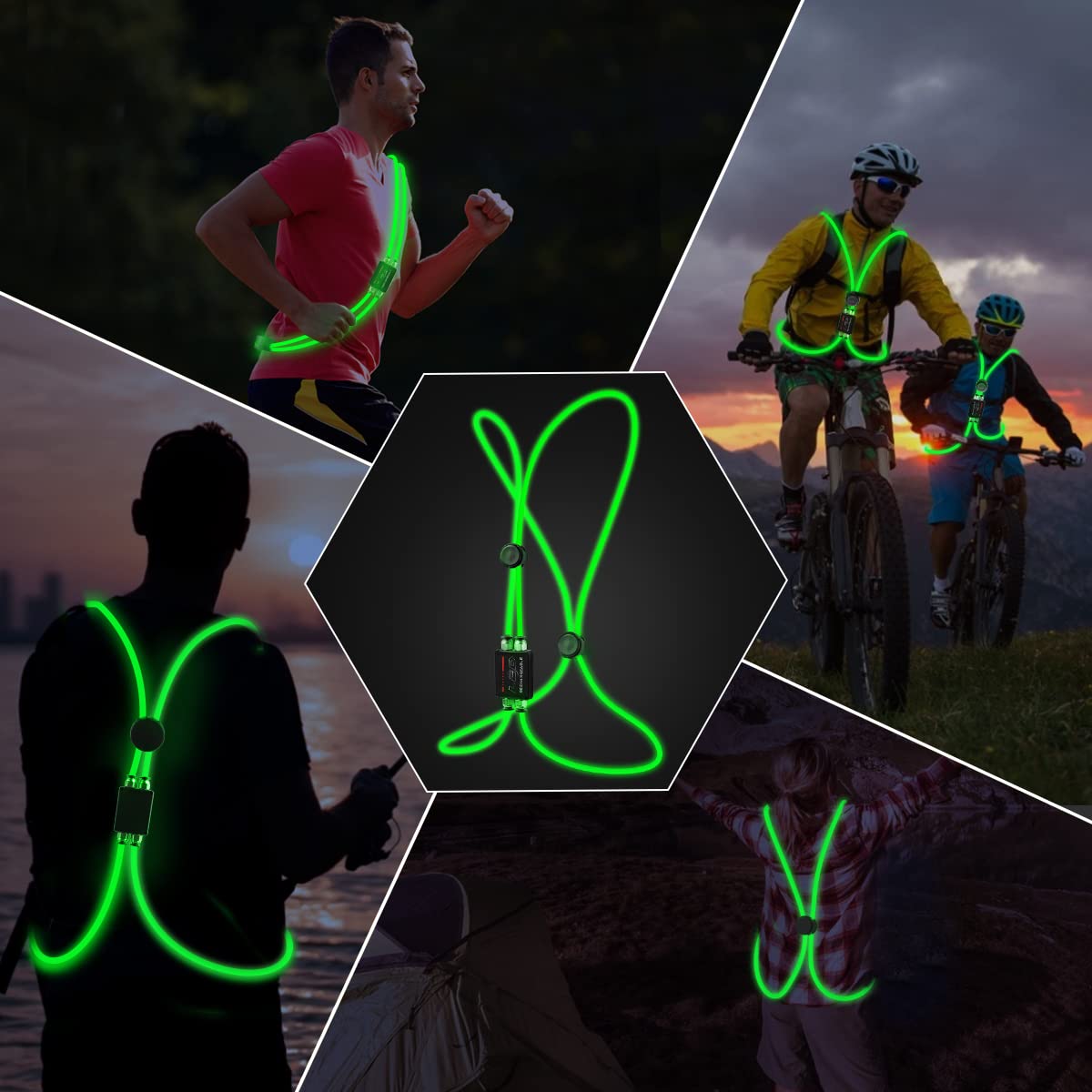 LED Reflective Vest, LED Reflective Running Vest Lights for Runners, Safety USB Rechargeable Running Vest for Men/Women, Three Light Modes, Waterproof LED Light Vest for Running, Cycling or Walking