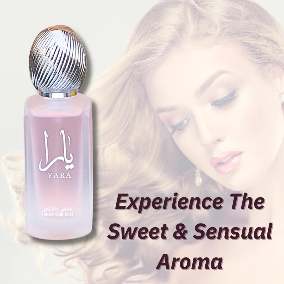 Lattafa Perfumes YARA Fresh Hair Mist 50ML (1.7 OZ), Experience the Sweet & Sensual Aroma.
