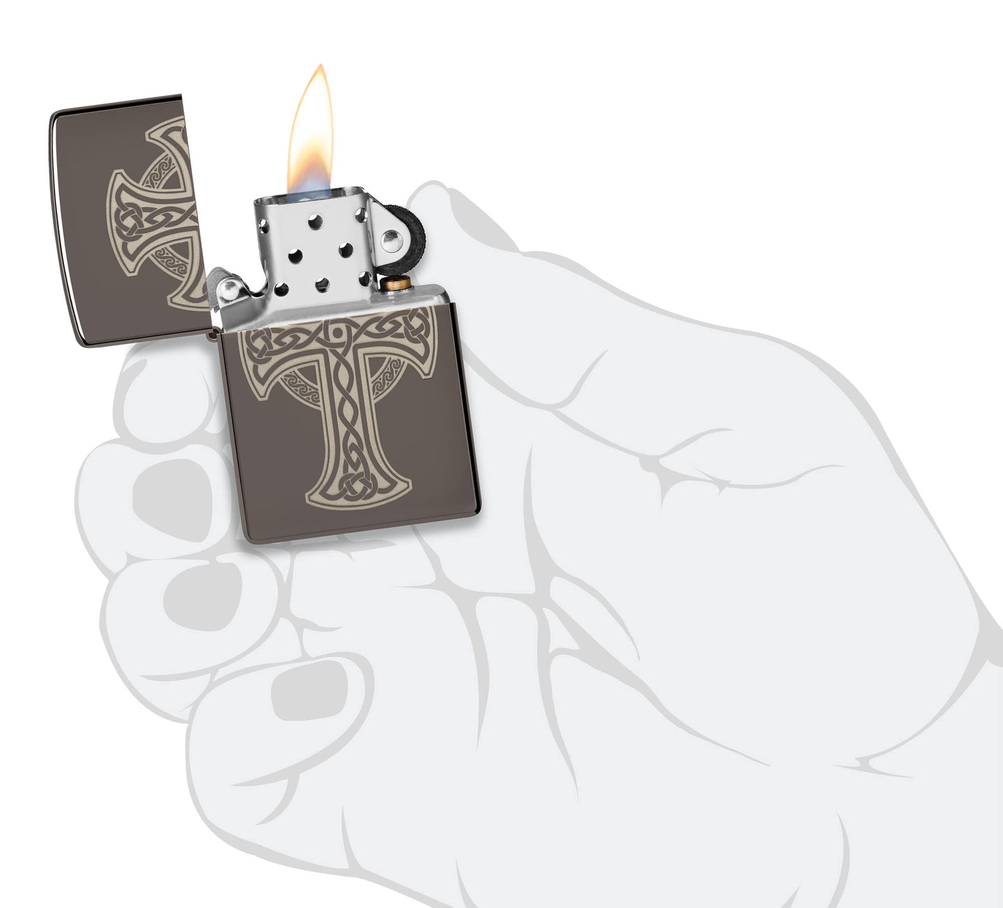 Zippo Laser Engraved Celtic Cross Design Black Ice Pocket Lighter