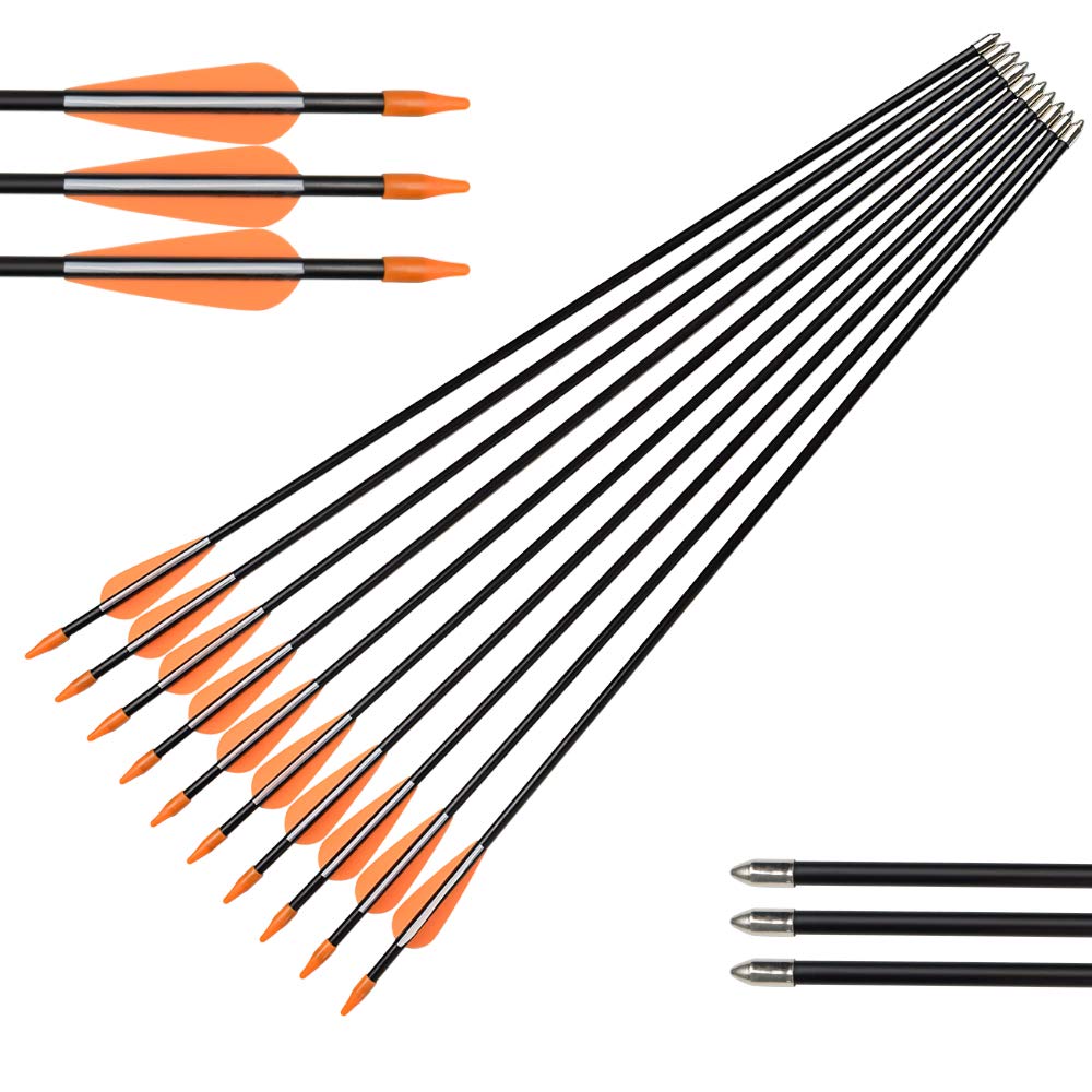 Archery Practice Fiberglass Arrows 30 Inch Target Shooting Safetyglass Recurve Bows Suitable for Youth Children Woman Beginner 12PCS