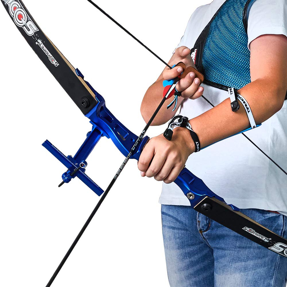 Upgraded 6 Inch Archery Recurve Bow Sight, SOOHUPET Accessories T Shape Archery Shooting Target Sight Adjustable Bowsight with Optical Fiber Pin Sight for Target Practice (Blue)