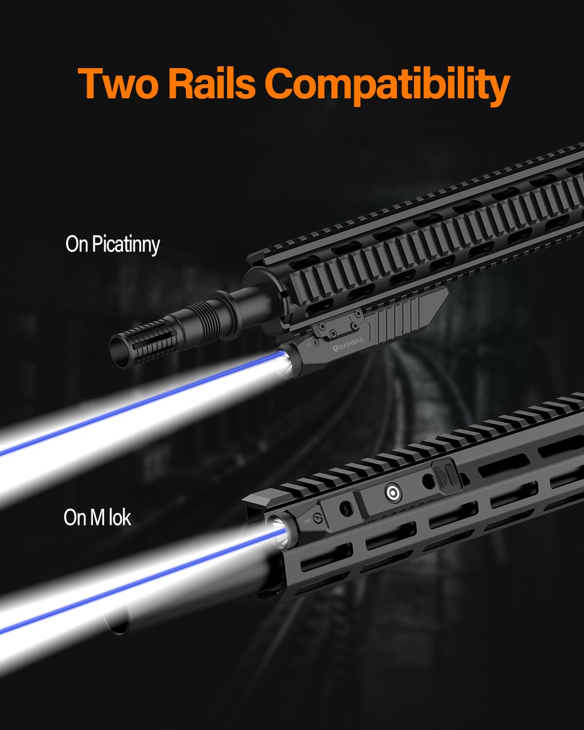 TOUGHSOUL Mlok Picatinny 2 in 1 Tactical Flashlight with Blue Laser Sight Combo, Body Material Polymer 1450 Lumen Light with Rechargeable Battery (Blue Laser)