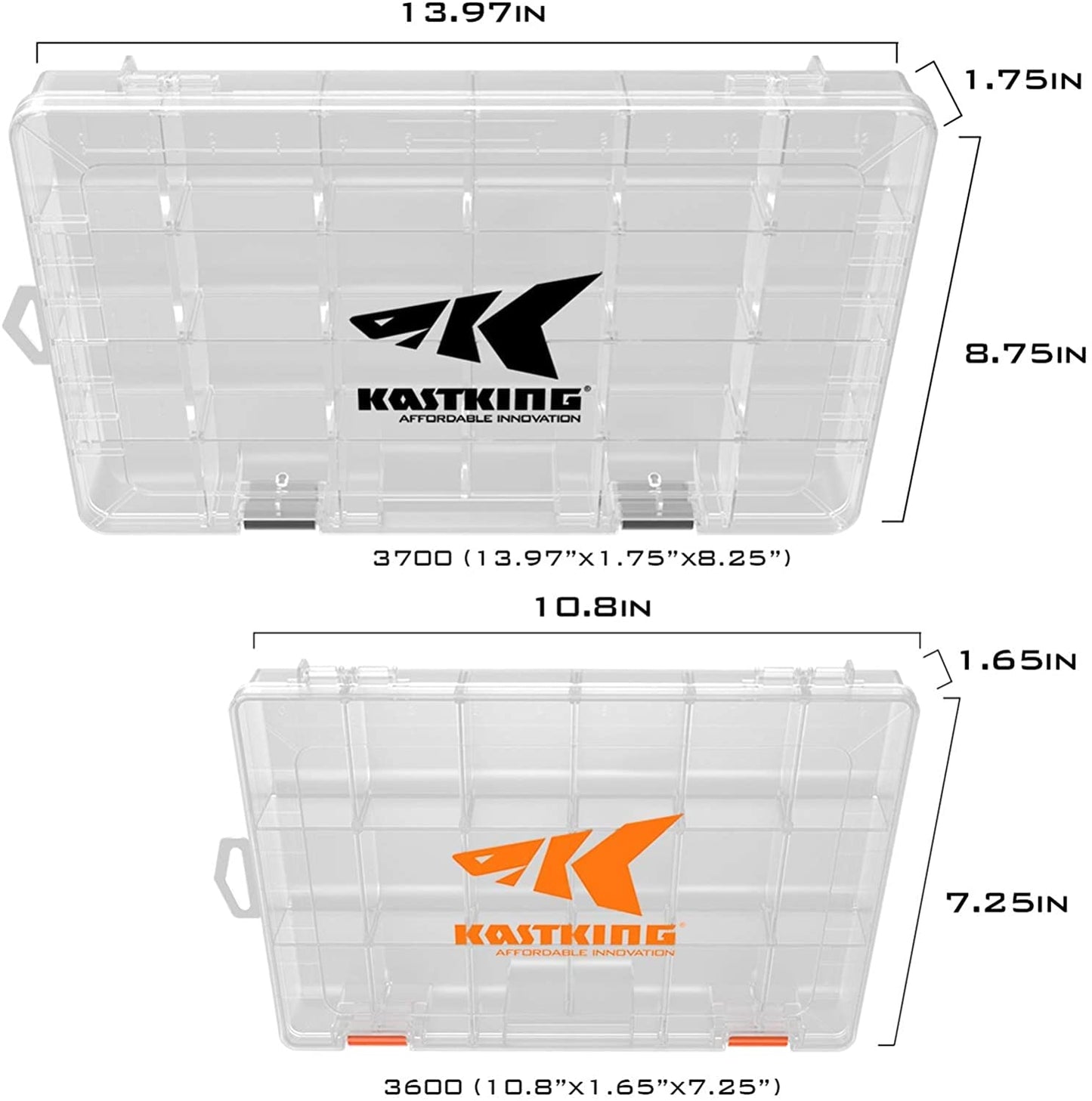 KastKing Tackle Boxes, Plastic Storage Organizer Box with Removable Dividers, 3700 Tackle Trays, Parts Box, 14x8.25x1.75 Inches (Pack of 4))