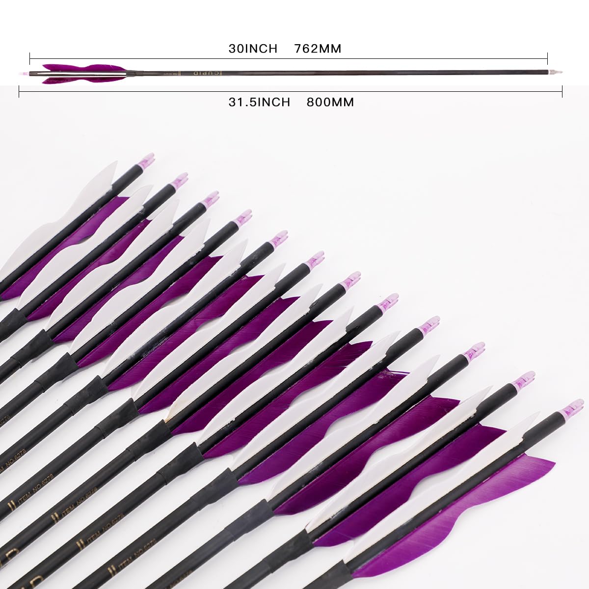 LWANO 31" Carbon Hunting Arrows Archery Target Practice Arrows with 5" Turkey Feathers spine 500 for Recurve Bow and Compound Bow(Pack of 12) (7.8MM Purple)