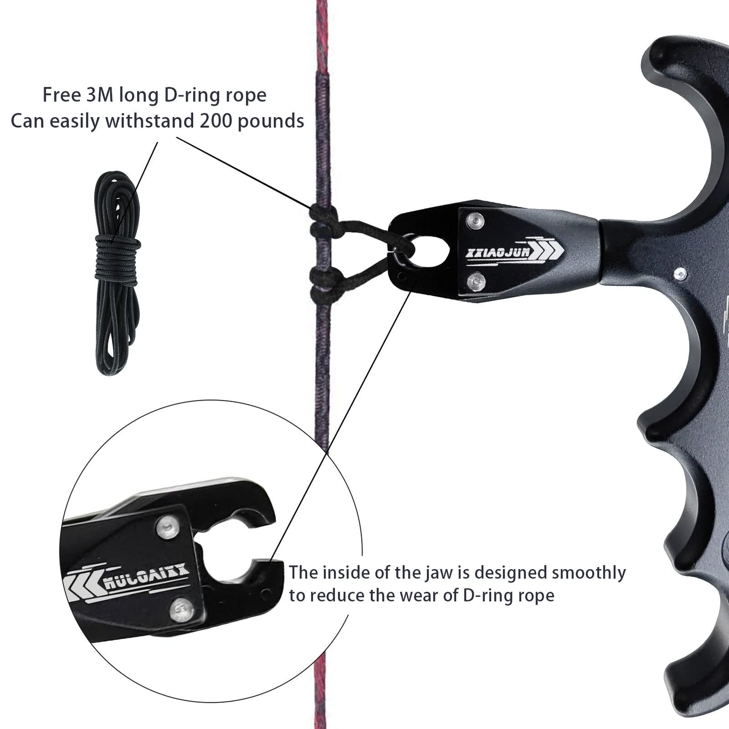 Compound Bow Aid Trigger and 10 feet D Loop Rope,4 Fingers AdjustableThumb Release Bow Aluminum Alloy Aids,for Outdoor Hunting ,Adult Archery