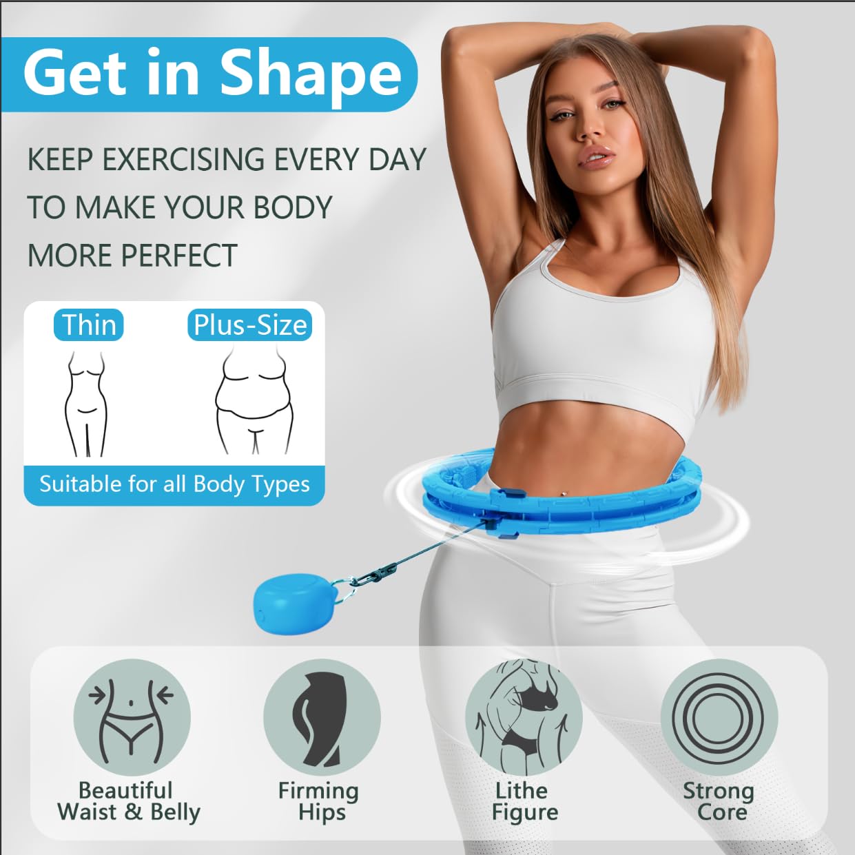 Leann L!fe U1-30 Knots Waist 61”, Magnetic Lock Smart Weighted Hula Hoop for Adults Weight Loss, Infinity Hoop Plus Size, Children Adult Home Outdoors, Fitness Exercise, Abdominal Toner, Blue