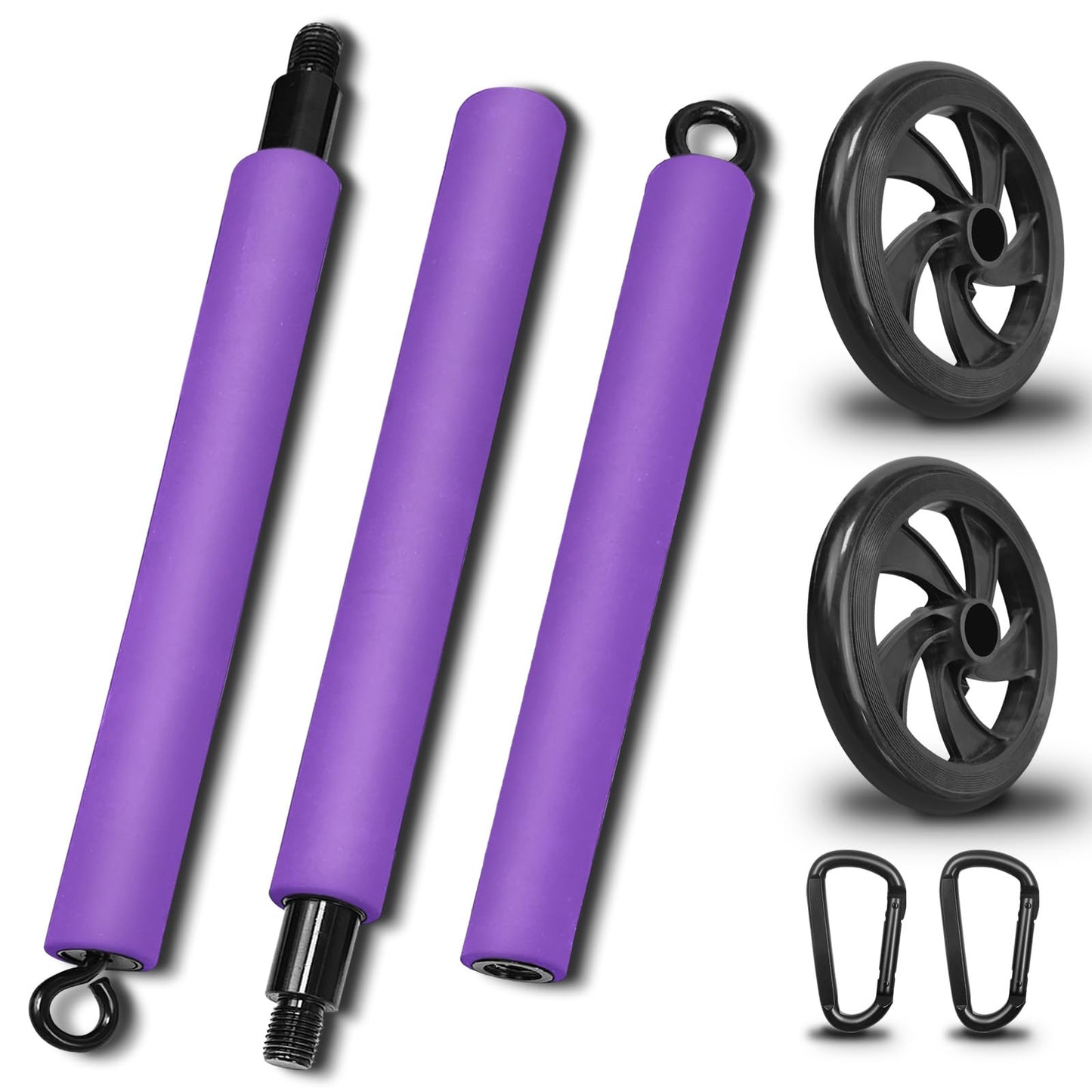 Portable Pilates Bar, Pilates Resistance Band Bar with Ab Roller, 3-Section Multifunctional Pilates for Stretched Exercise, Home Gym Yoga Stick for Full Body Workout Training Women & Men (Purple)