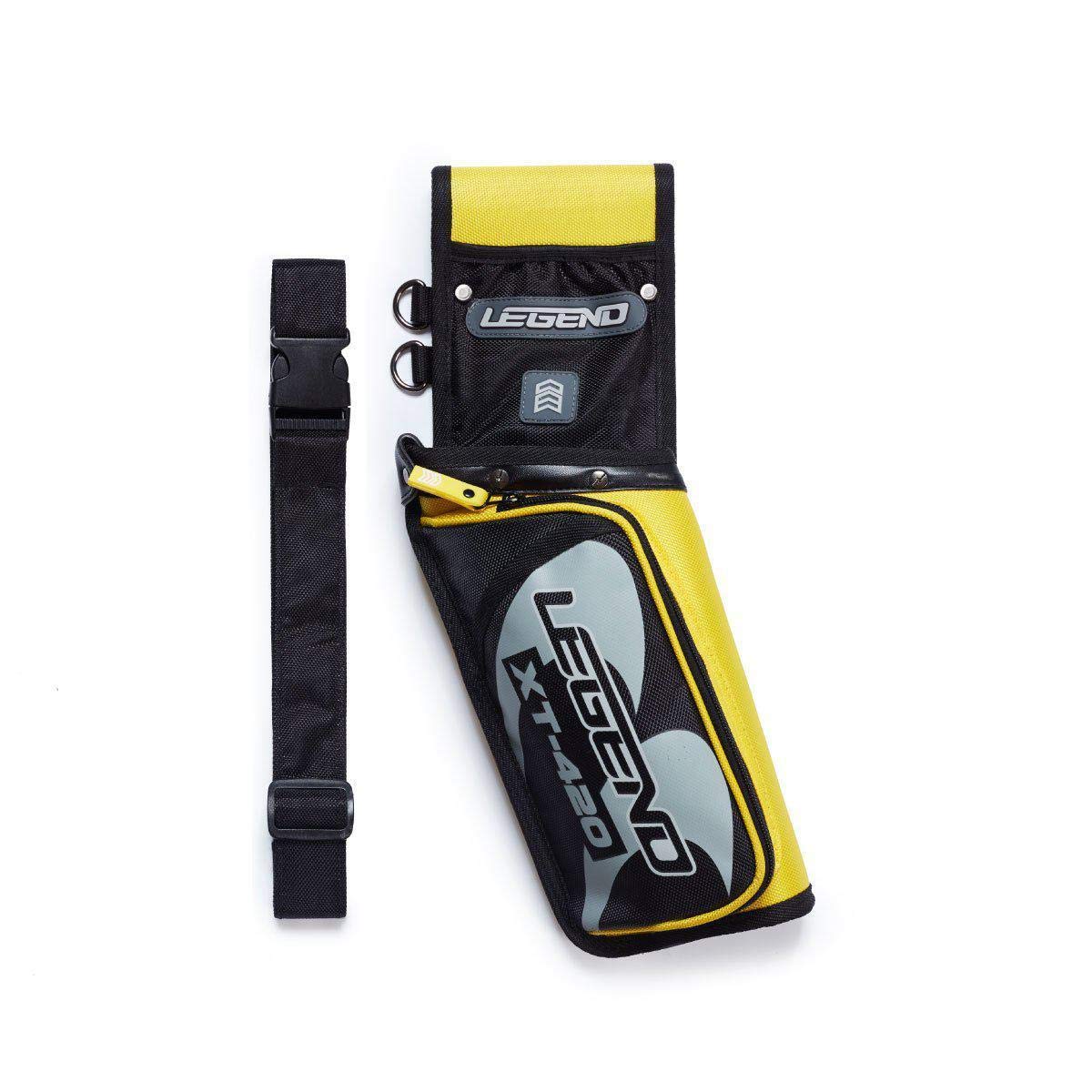 LEGEND XT420 Archery Field Quiver for Arrows - Left Handed Archery Hip Quiver with Belt, 3 Arrow Compartments - Storage Pocket for Archery Accessories - Nylon Material - 5.25"x1.5"x16" Yellow