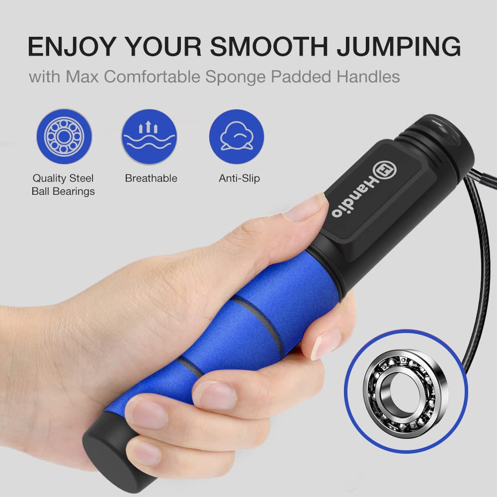 Jump Rope, H Handio Jump Rope with Counter, Workout Jumping Rope with Steel Ball Bearings, Adjustable Length Speed Skipping Rope for Men Women Kids Home Gym, Crossfit, Fitness Exercise (Blue)
