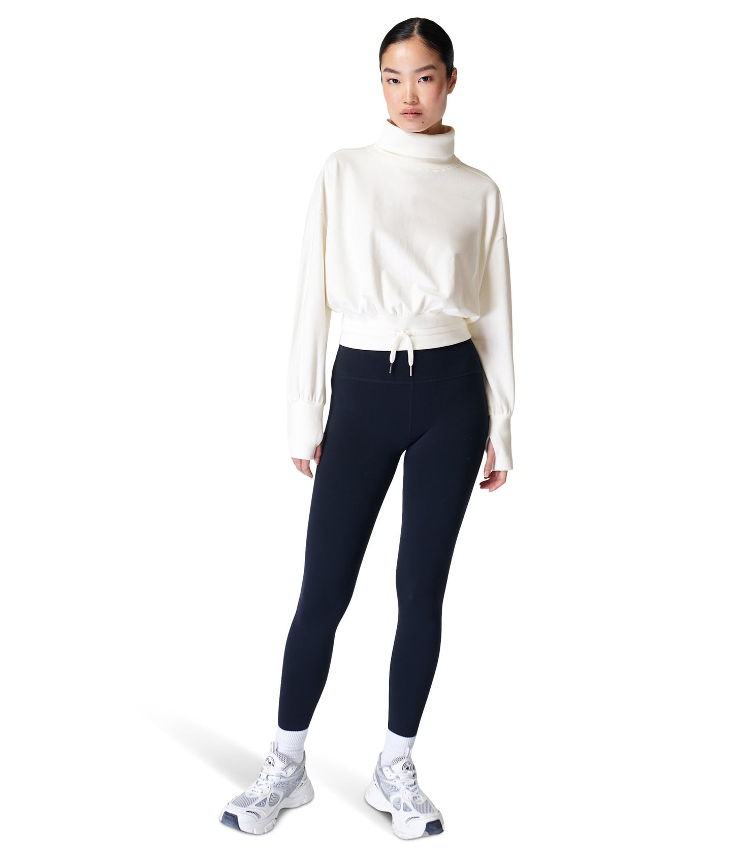 Sweaty Betty Melody Luxe Fleece Turtleneck Pullover Sweatshirt Lily White