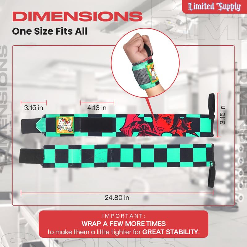 Anime Wrist Wraps 2 Pairs Bundle - 24" Lifting Straps for Men and Women - Gym Accessories Support Weightlifting, Powerlifting, Strength Training, Workout (Duo C)