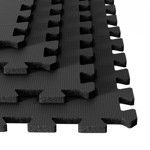 EVA Foam Mat Tiles 8-Pack - 32 SQ FT of Interlocking Padding for Garage, Playroom, or Gym Flooring - Workout Mat or Baby Playmat by Stalwart (Black)