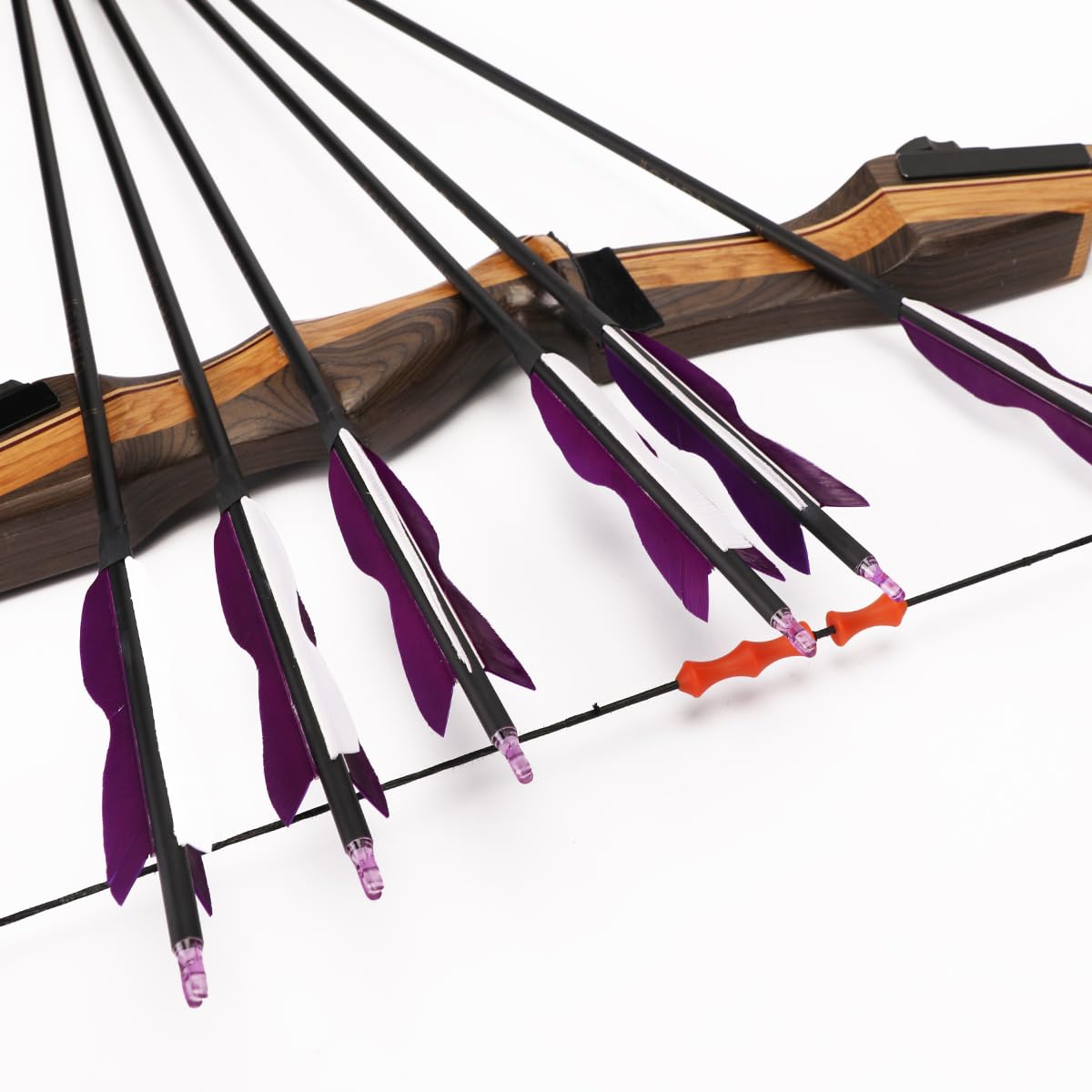 LWANO 31" Carbon Hunting Arrows Archery Target Practice Arrows with 5" Turkey Feathers spine 500 for Recurve Bow and Compound Bow(Pack of 12) (7.8MM Purple)