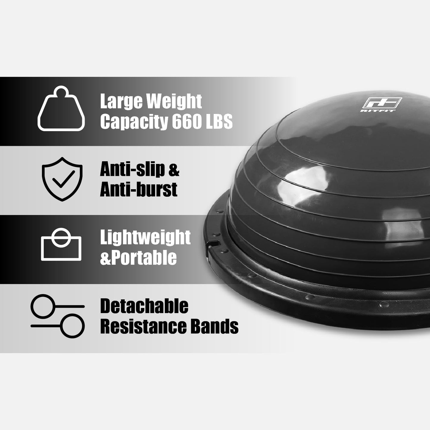 RitFit Pilates Ring Circle and Balance Ball Trainer, 14 Inch Magic Fitness Circle, Half Ball for Yoga,Fitness,Strength Exercise, Black