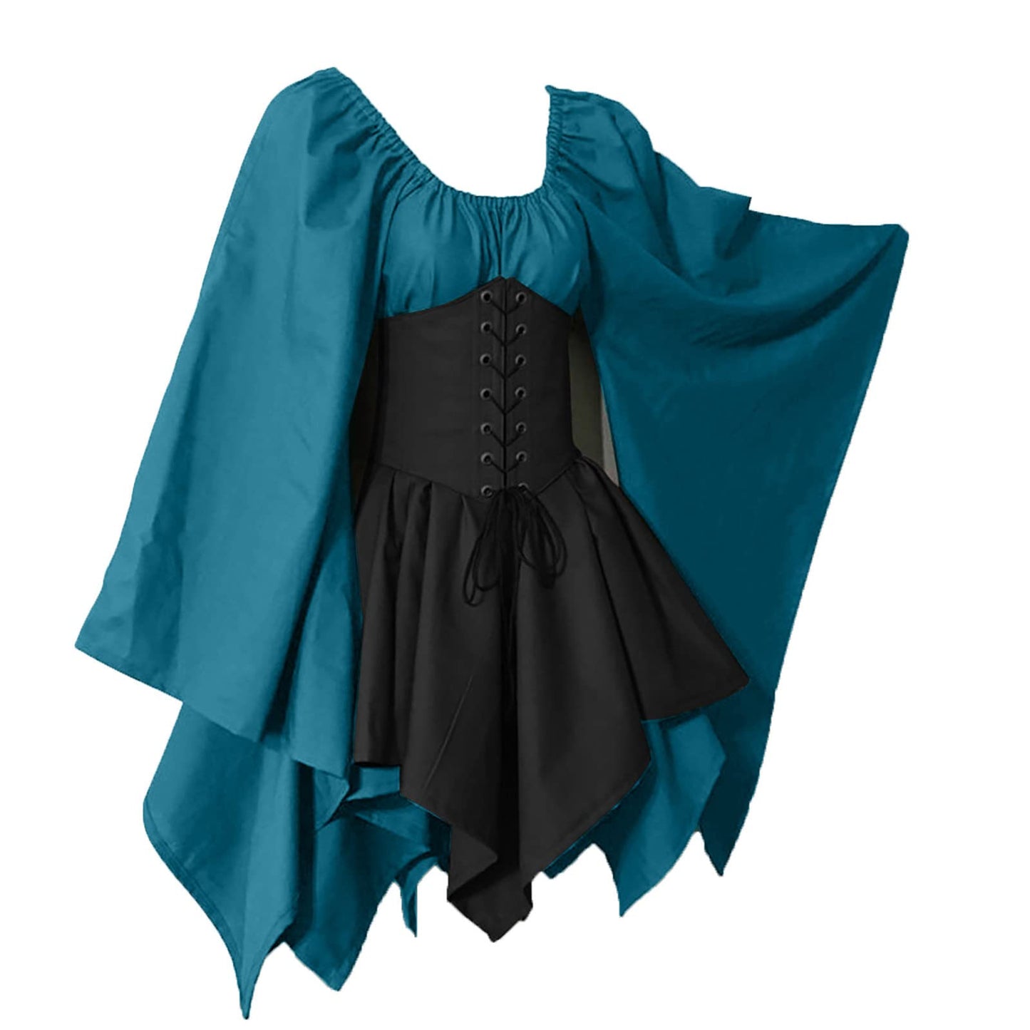 KEGIRLOM Ofertas Relampago Del Dia Para Mujer Women's Medieval Renaissance Dress Costume Flare Sleeve Corset Skirt Overskirt Elven Archer Irish Over Gown 2pcs Set,Plus Size Renaissance Dress