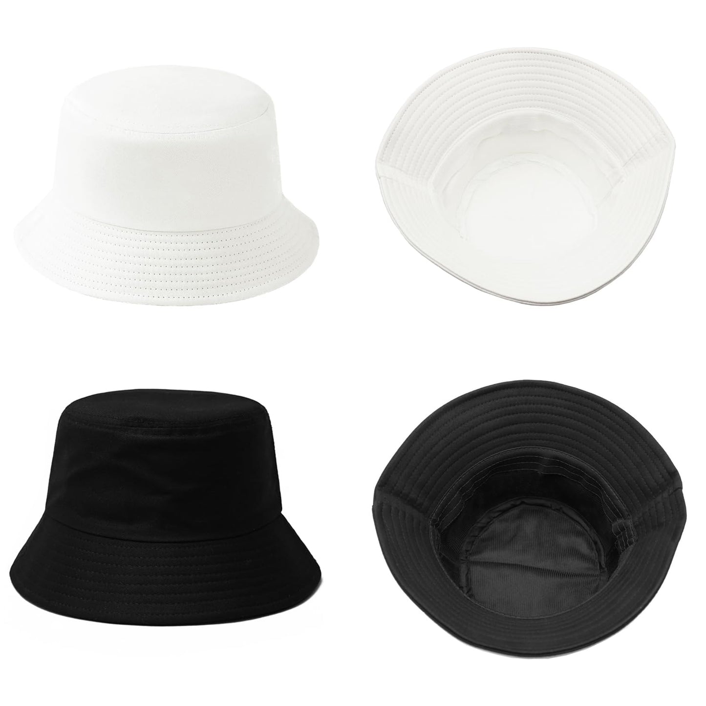 12 Pieces Bucket Hats for Women Summer Beach Fishmen Hat for Lady Adult Unisex Cotton Cap(Black White)