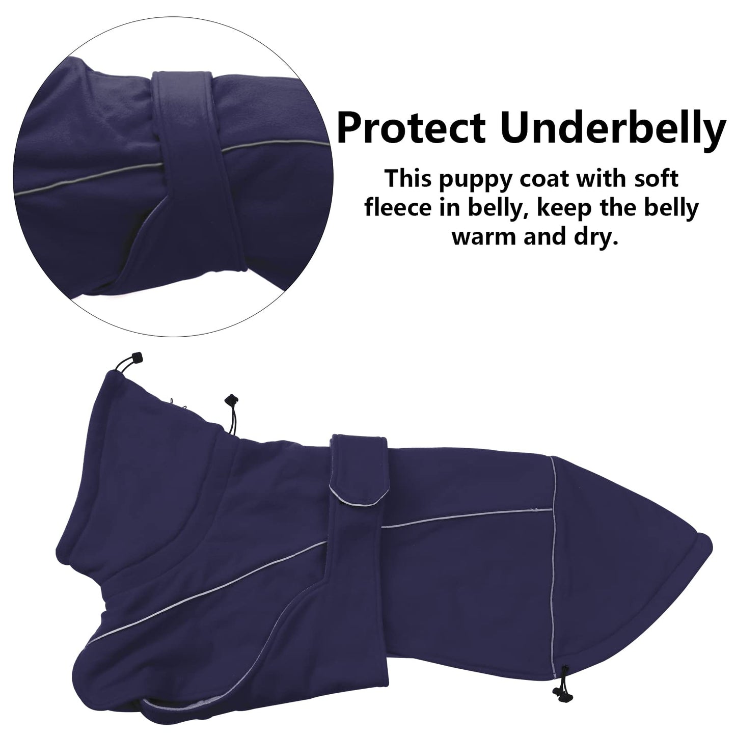 Greyhound Lurcher Winter Coat, Whippet Warm Coat with Fleece, Water Resistant Dog Jacket with Adjustable Bands and Zipper Harness Hole - Navy - Medium