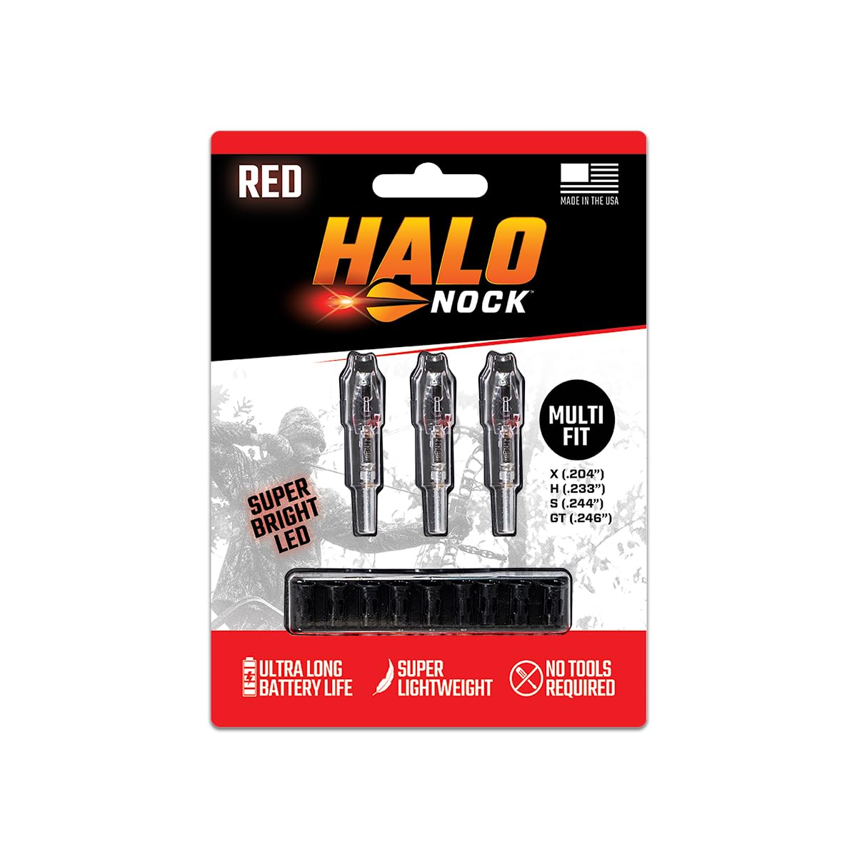Halo Nock FIT Lighted Nocks for Archery & Bowhunting, Fits .204, 233, & .244-.246 Internal Diameter Arrows, Red, 3-Pack
