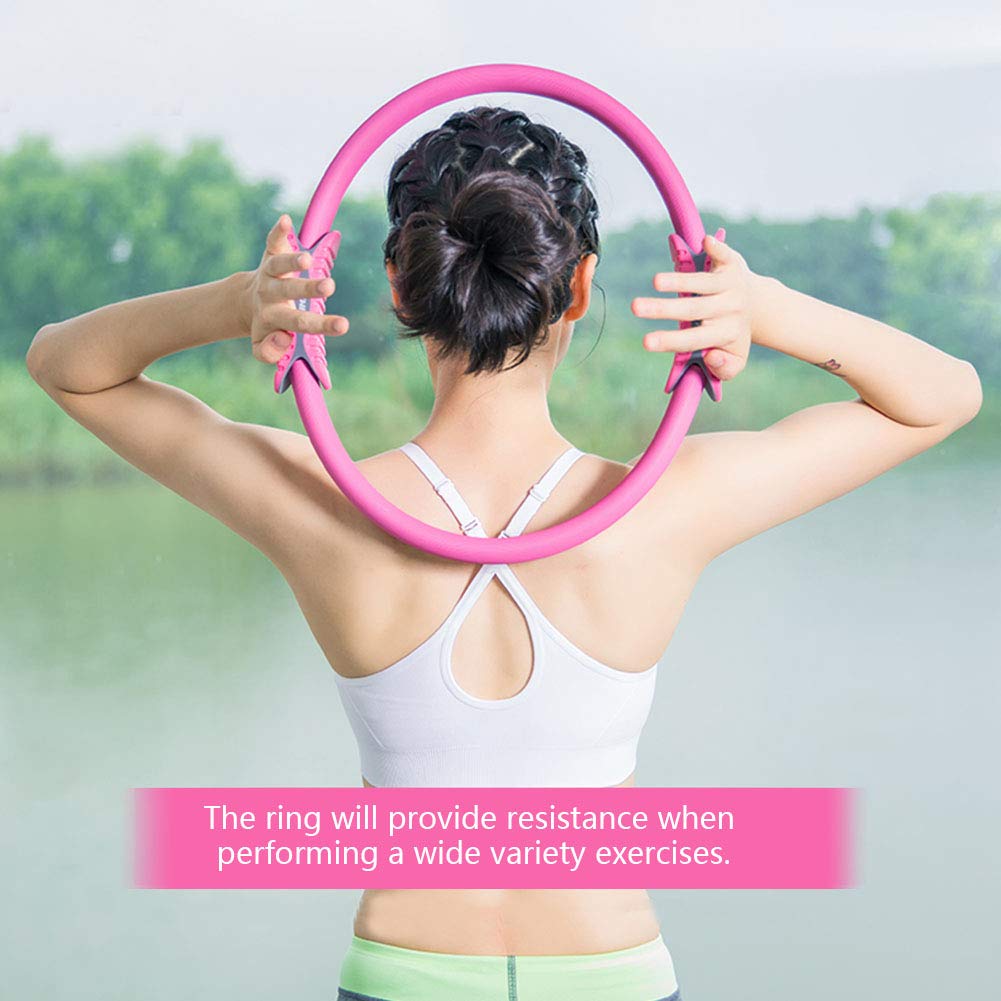Gavigain Yoga Circle 4 Color Double Grip Yoga Pilates Ring Resistance Circle Portable Fitness Circle for Thigh and Leg Fitness Muscle Lines (Pink)