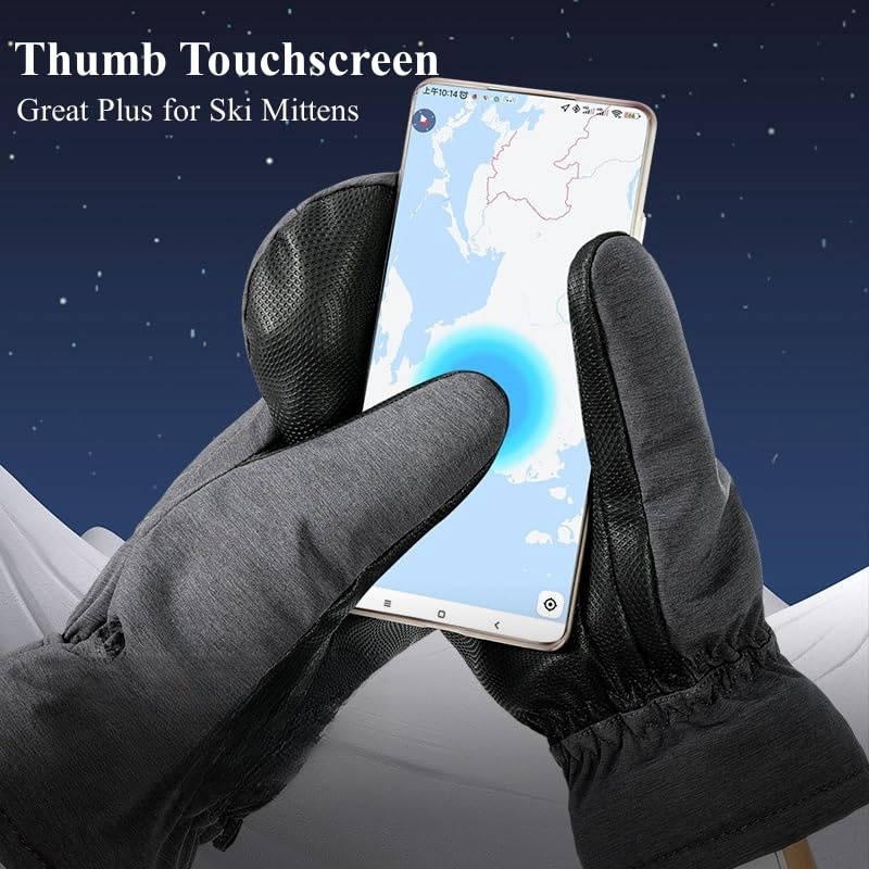 Waterproof Ski Mittens with Inside Gloves Liners for Women Men Youth Cold Weather Snow Gloves with Hands Warmer Zipper Pocket Ski Trip Winter Gloves for Skiing, Snowboarding, Snowmobiling, Dog Walking