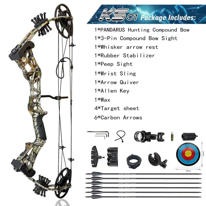 PANDARUS Compound Bow Set 15-45lbs for Pull Beginner and Teens Right Handed Adjustable 18"-29" Draw Length, 320 FPS Speed, Hunting Bow Archery Set New 2024 (Camo Right Handed)