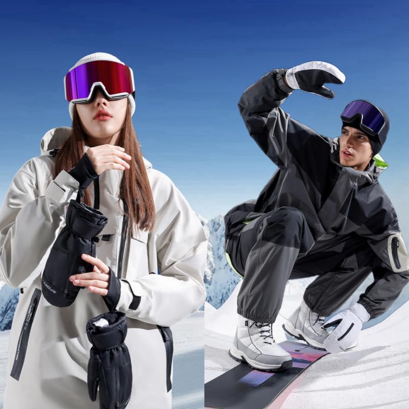 Waterproof Ski Mittens with Inside Gloves Liners for Women Men Youth Cold Weather Snow Gloves with Hands Warmer Zipper Pocket Ski Trip Winter Gloves for Skiing, Snowboarding, Snowmobiling, Dog Walking