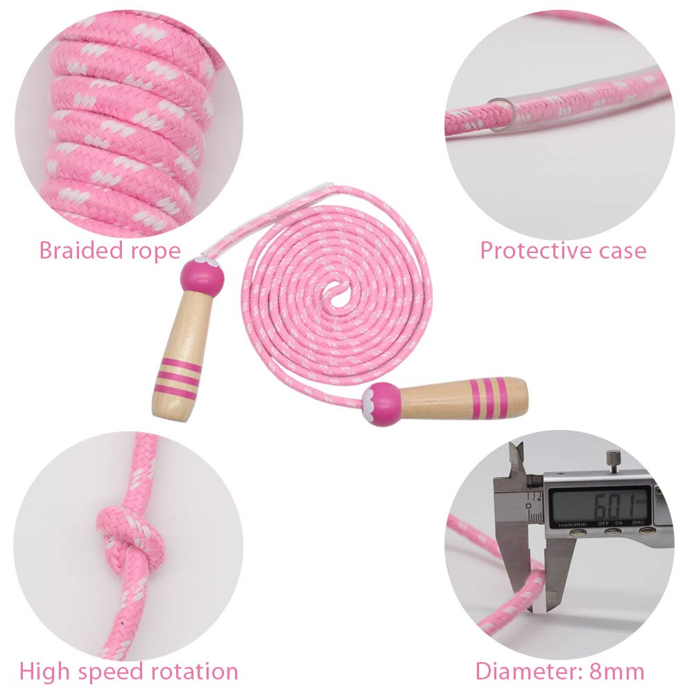 Jump Rope Kids, 7ft Adjustable Cotton Skipping Rope with Wooden Handle for Boys and Girls Fitness Outdoor Exercise(Pink)