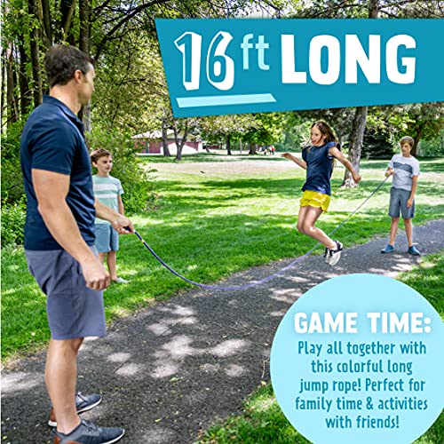 Just Jump It 16' Foot Single Jump Rope for Kids Women and Men - Active Outdoor Youth Fitness Excersing Equipment - Double Dutch Length Gym Accessories - Raspberry