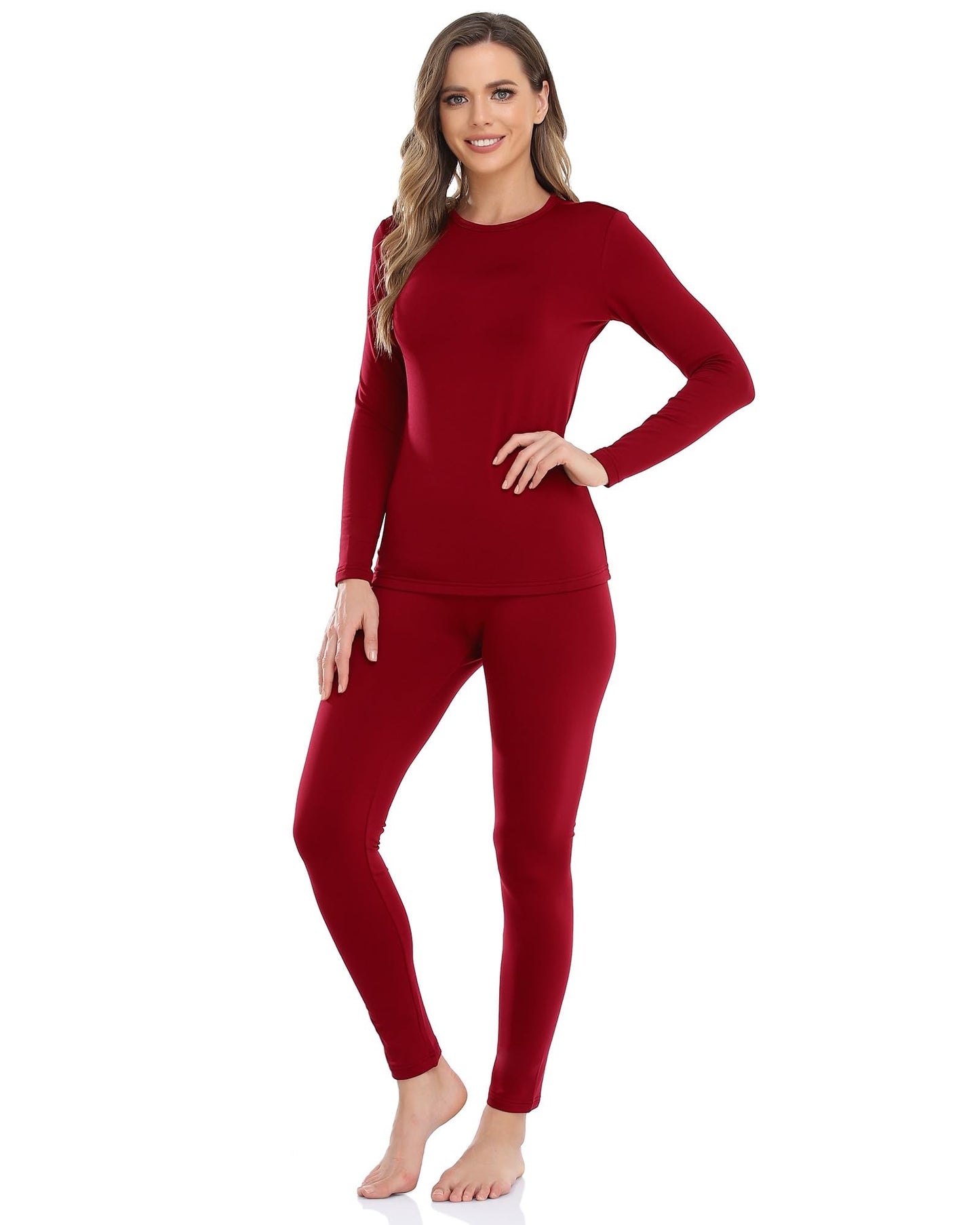 WEERTI Thermal Underwear for Women Long Johns with Fleece Lined, Base Layer Women Cold Weather Top Bottom Red