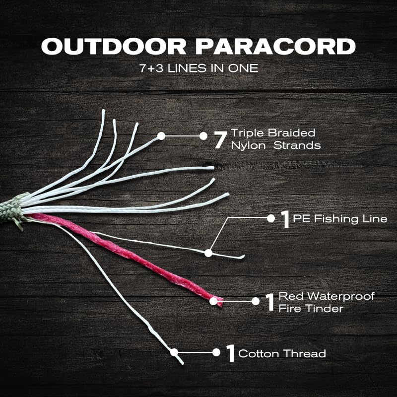 KOKKOYA 4-in-1 Survival Paracord 550 Paracord 550 Fire Cord Paracord 10 Strand, 5/32" Diameter U.S. Military Type III 550 Parachute Cord with Integrated Fishing Line, Fire-Starter Tinder