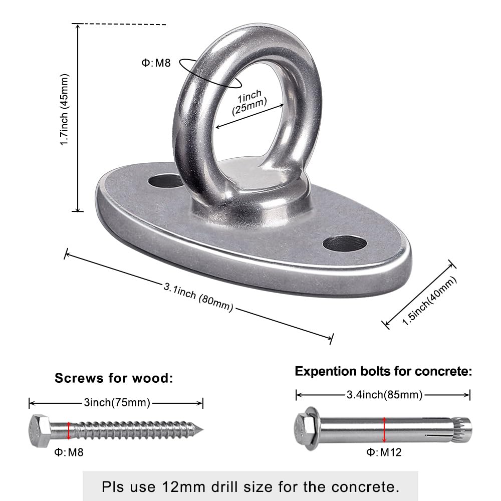 BeneLabel Wall Ceiling Mount Bracket for Suspension Strap Trainer, Stainless Steel, 2800lb Capacity, for Body Weight Strength Training, Aerial Yoga, Resistance Band, Battle Rope, Boxing, 3 Pack