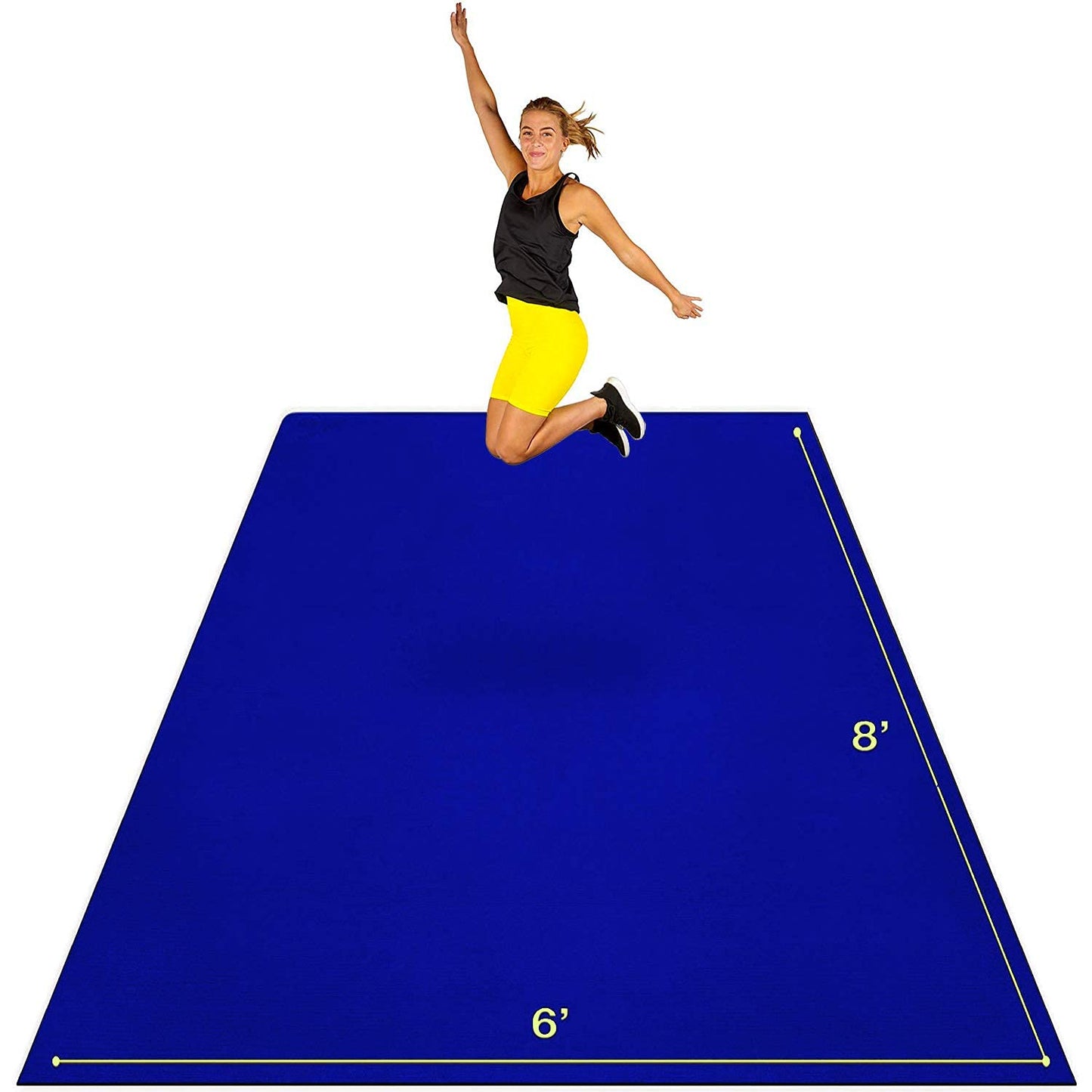 Large Exercise Mat 8' x 6' x 7mm | Ultra-Durable Non-Slip Rubber Workout Mat for Home Gym Flooring | Ideal for Cardio, Fitness, Plyo, MMA and Yoga | Jump Rope and Storage Bag Included - Blue