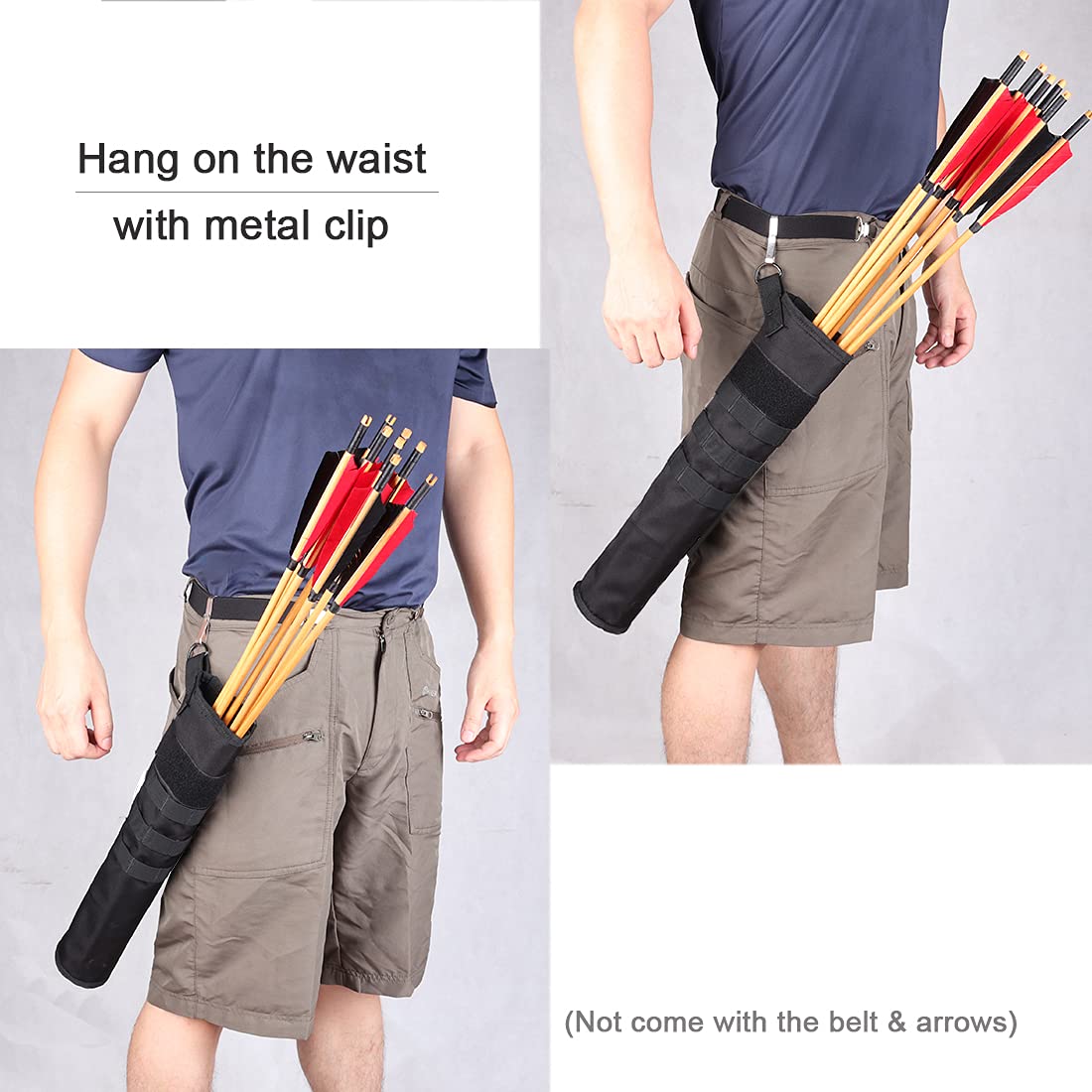 KRATARC Archery Lightweight Back Arrow Quiver Foldable Compact Hip Arrows Bag with Molle System Hanged for Target Shooting (Black- Diameter 4'')