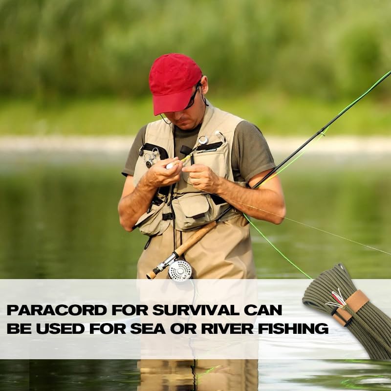 KOKKOYA 4-in-1 Survival Paracord 550 Paracord 550 Fire Cord Paracord 10 Strand, 5/32" Diameter U.S. Military Type III 550 Parachute Cord with Integrated Fishing Line, Fire-Starter Tinder