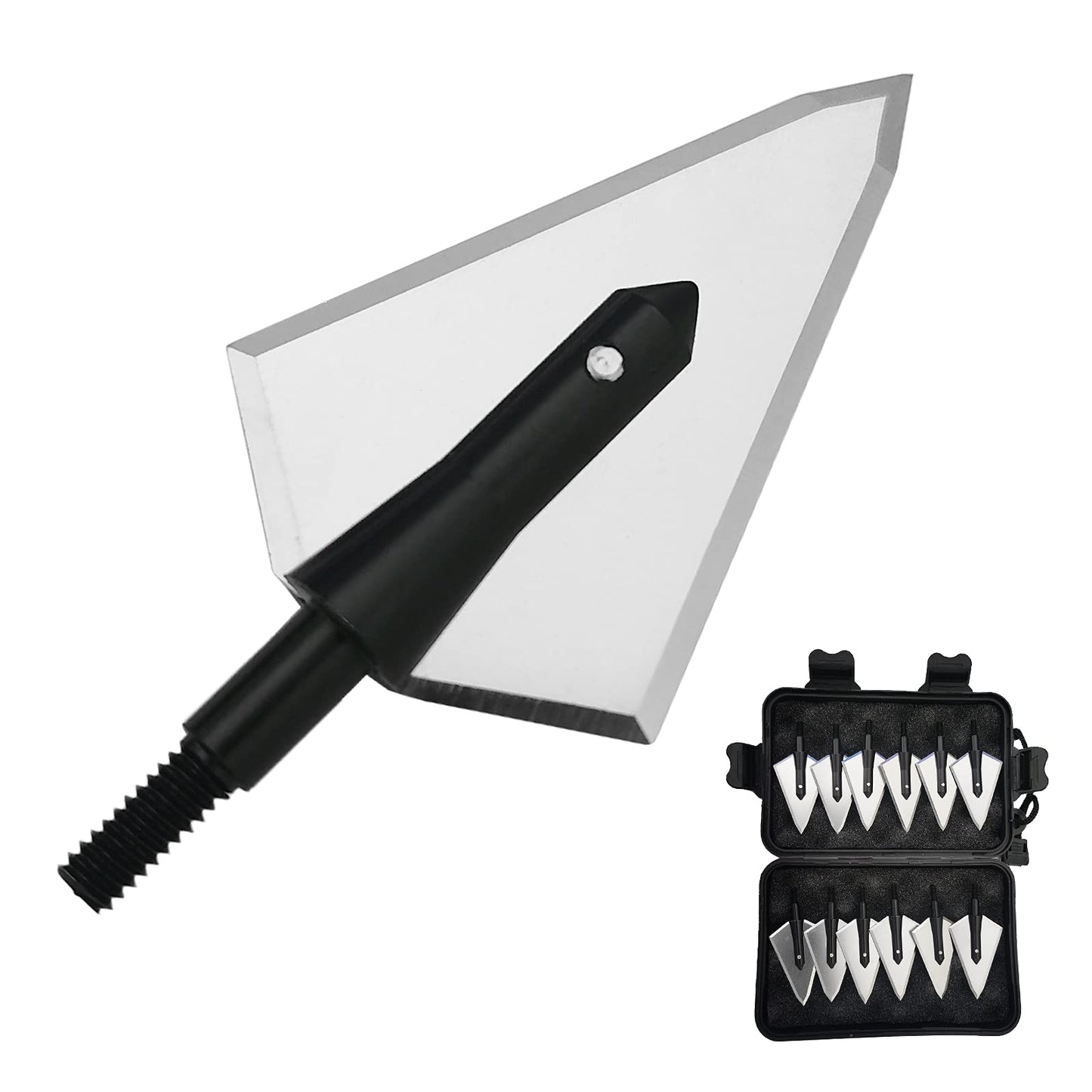 LeeMui Aluminum Hunting Archery Broadheads Blades Grain Screw-in Arrow Heads Tips Portable Case for Arrowheads Broadheads Black