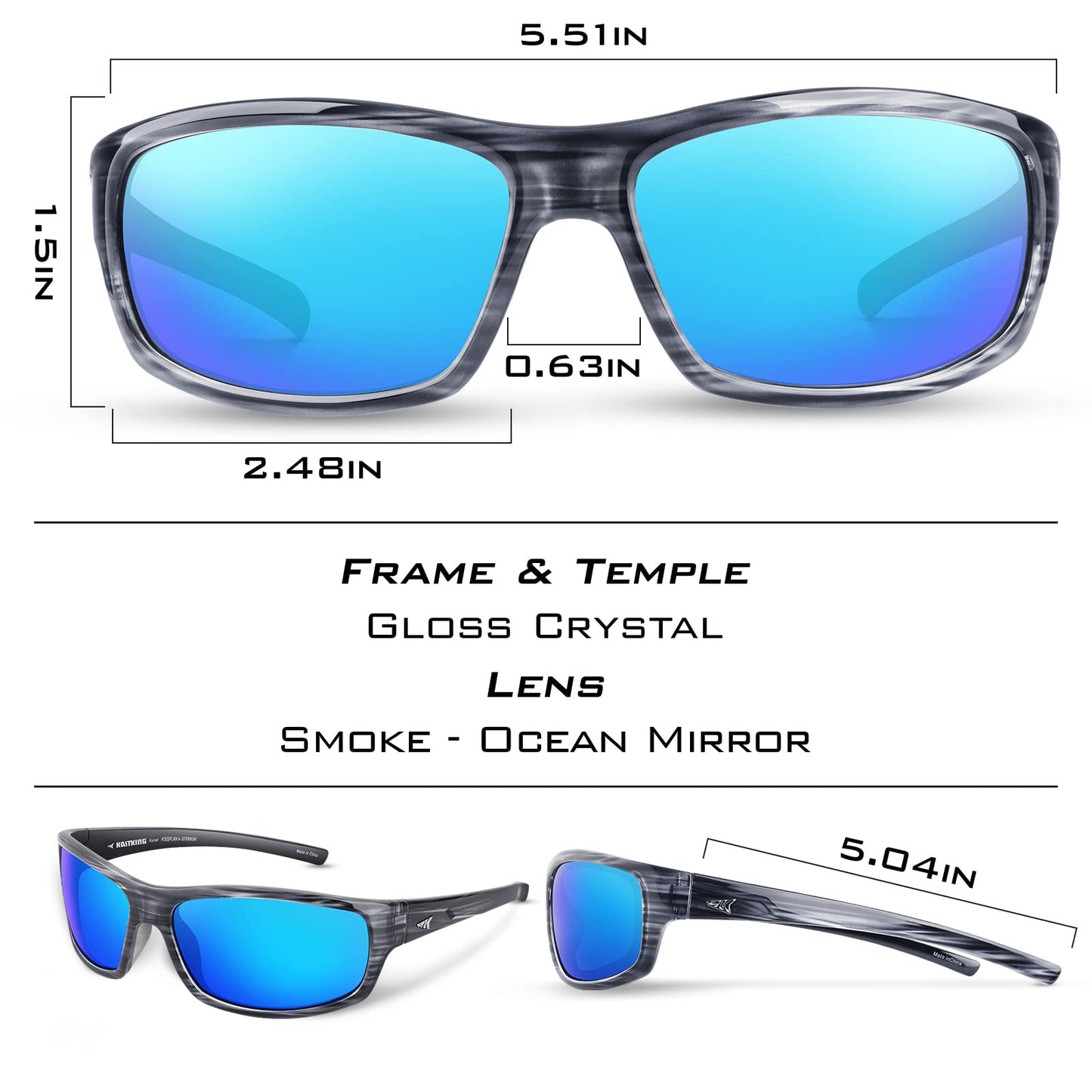 KastKing Kateel Polarized Sport Sunglasses for Men and Women, Gloss Tal Gray Frame, Smoke - Ocean Mirror