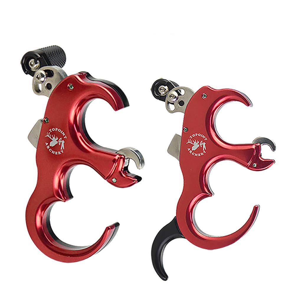 SHARROW Bow Release Aid 3/4 Fingers Automatic Archery Release Aluminium Alloy Thumb Trigger for Compound Bow Accessory (Red)