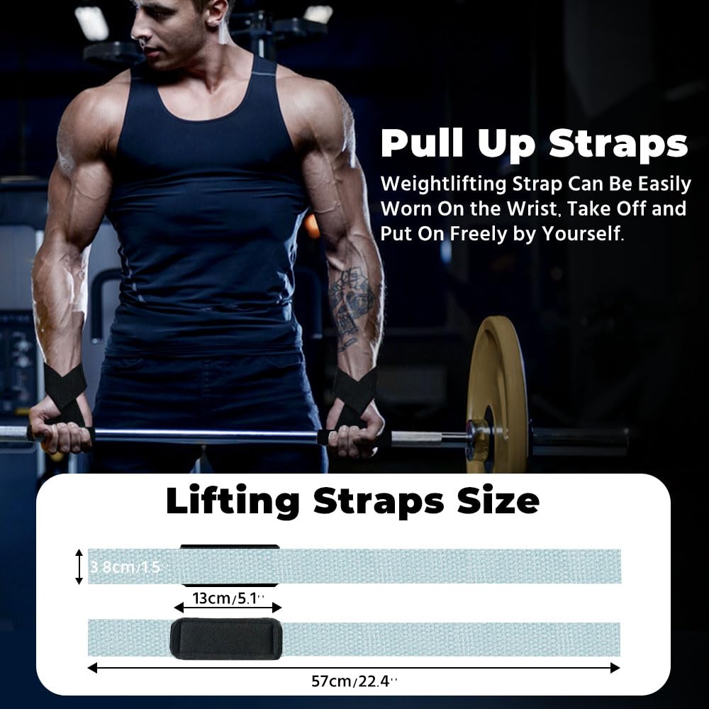 Lifting Straps, Weightlifting Straps, Deadlift Straps with Padded Neoprene for Power Lifting, Bodybuilding, Gym Workout, Strength Training & Fitness Workout - Light Blue