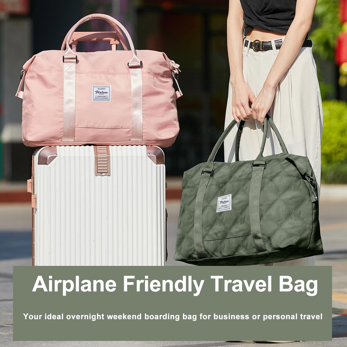 BJLFS Large Women's Waterproof Duffle Bag, Green Gym Tote Weekender Overnight Bag with Wet Bag, Fits 15.6 inch Laptop, Nylon Hobo Handbag