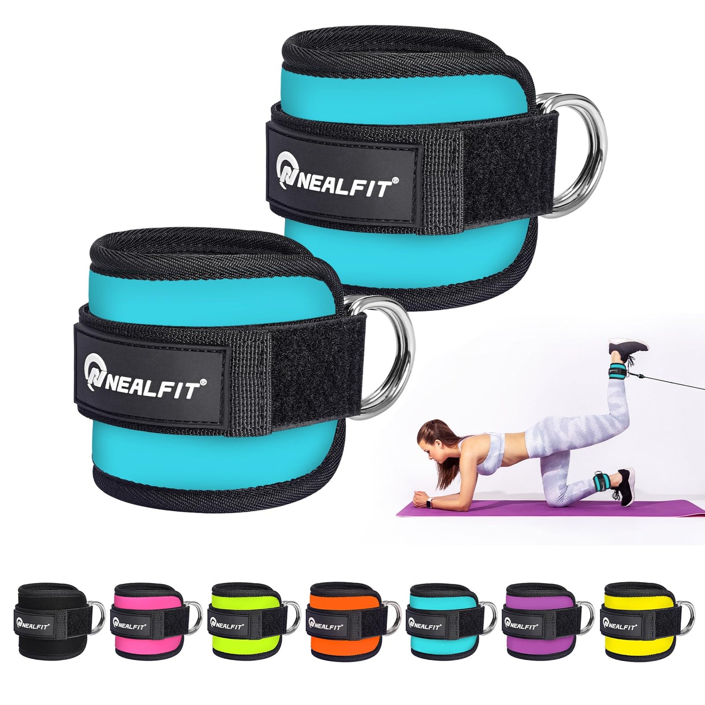 NEALFIT Ankle Strap for Cable Machine, Gym Ankle Cuff for Kickbacks, Leg Extensions, Glute Workouts, Booty Hip Abductors Exercise for Women and Men (Pair, Blue)