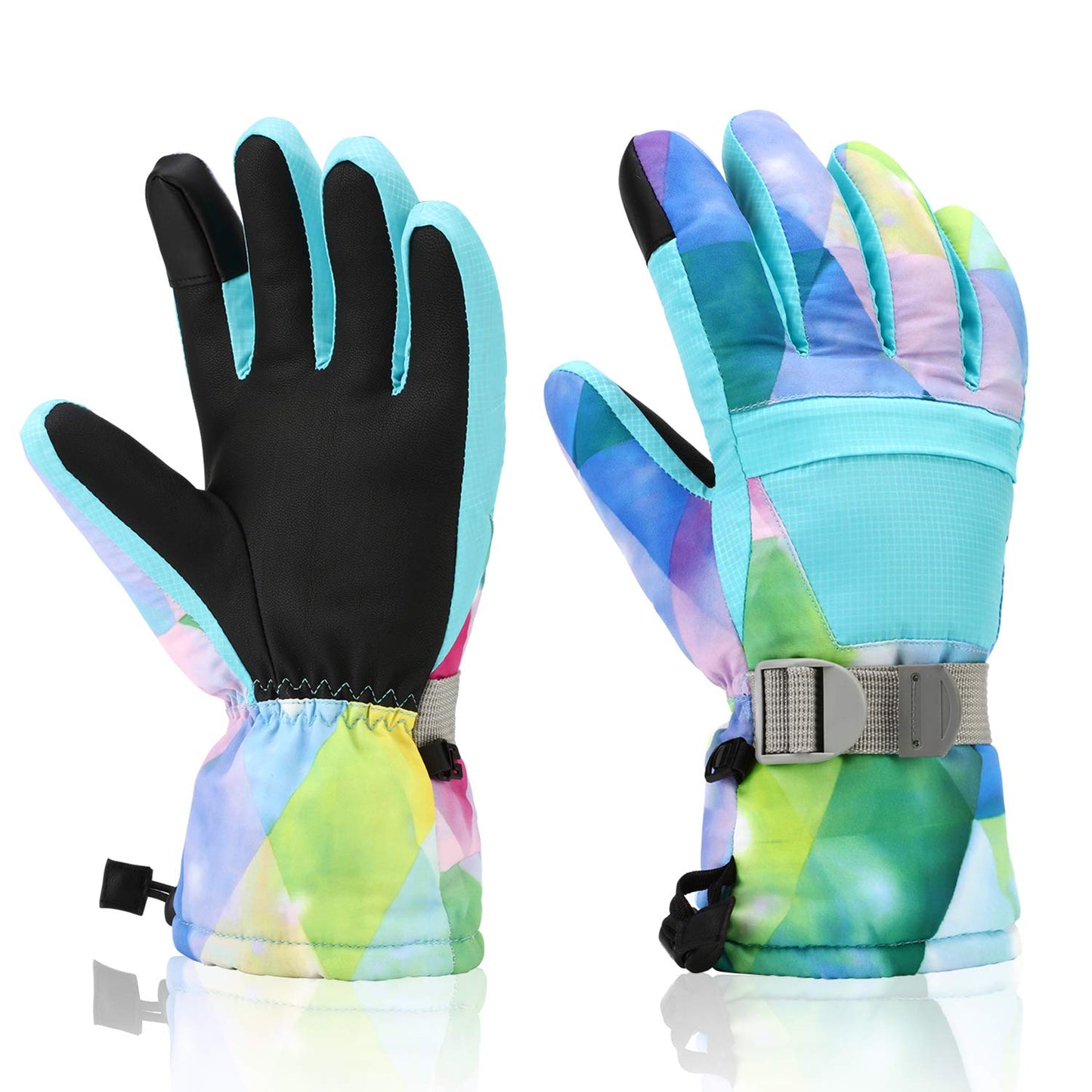 Yidomto Ski Gloves, Waterproof Touchscreen Snow Gloves, Warm Winter Gloves for Cold Weather, Thermal Snowboarding Gloves - for Men Women Kids Boys and Girls (Light Blue-XS)