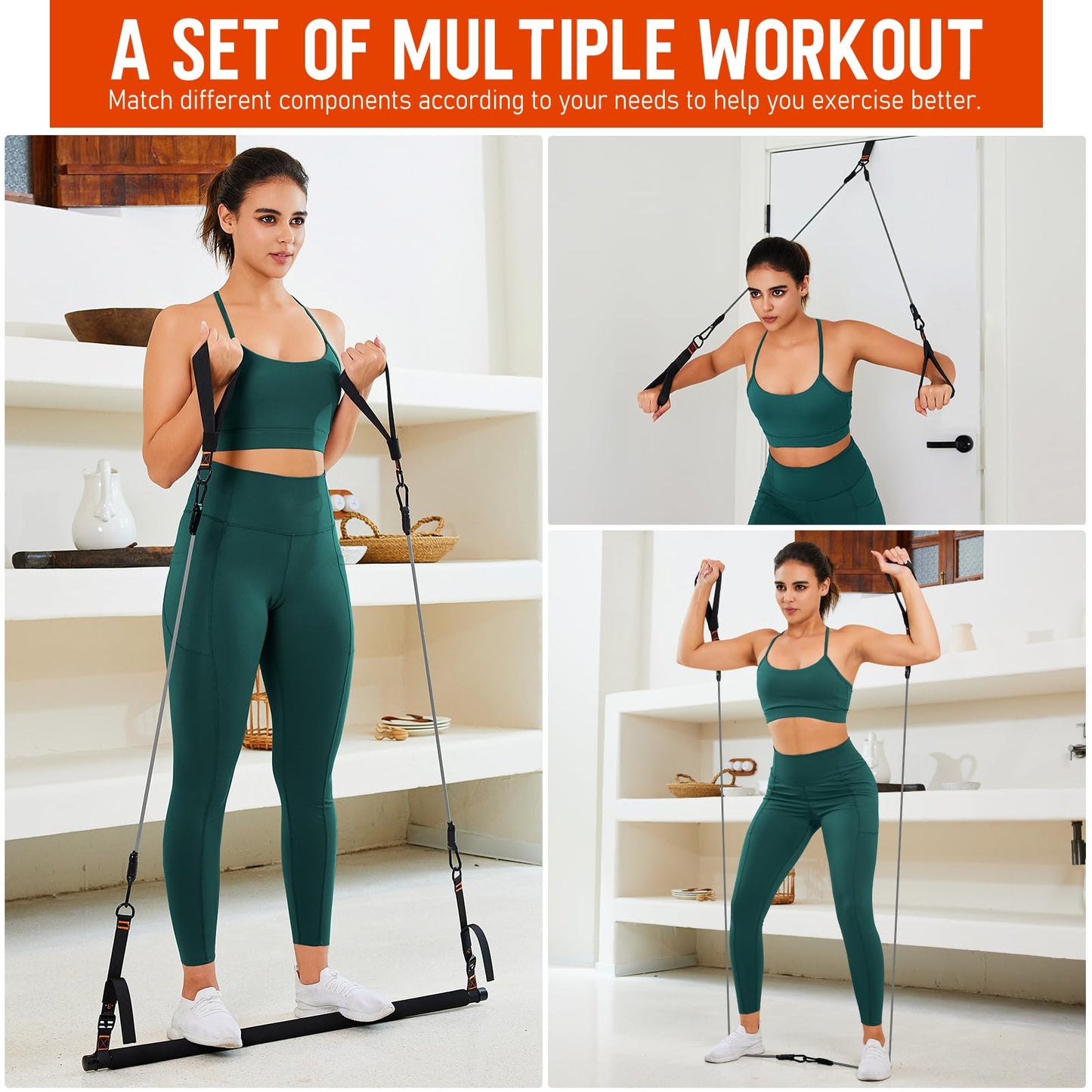 Pilates Bar Kit with Resistance Bands, 3-Section Multifunctional Yoga Pilates Bar with Metal Adjustment Buckle.Portable Pilates Equipment for Women & Men Full-Body Workouts at Home Gym