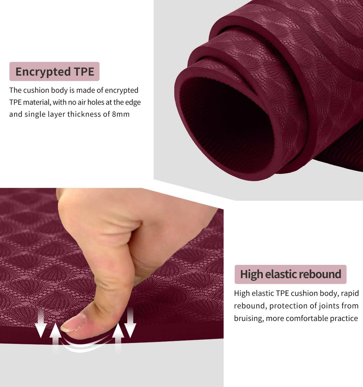 LERYG 8/20/30mm Jump Rope Mat Fitness Exercise Mat Durable, Non-Slip, Workout Mats with Jump Rope & Carrying Bag for Home Gym Flooring in Red(55"x 24")